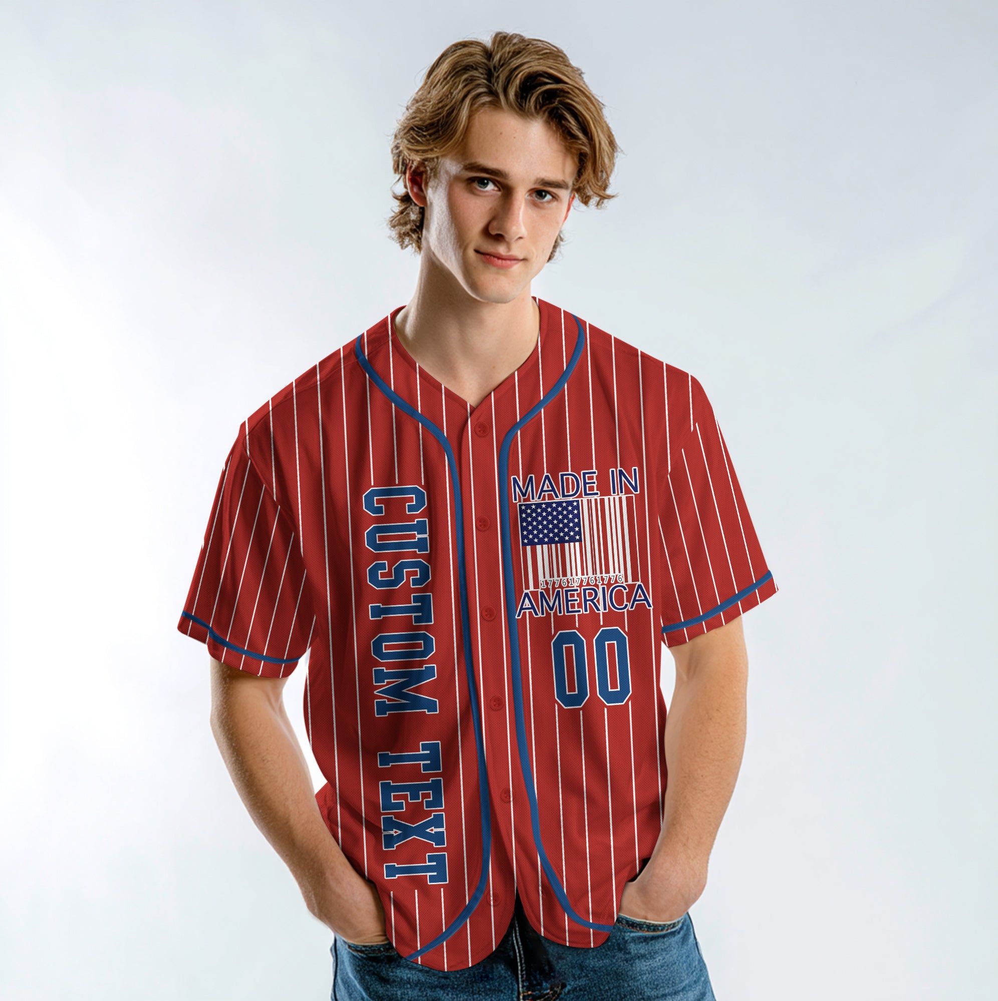 Made In America - Custom Fourth Of July Red Baseball Jersey