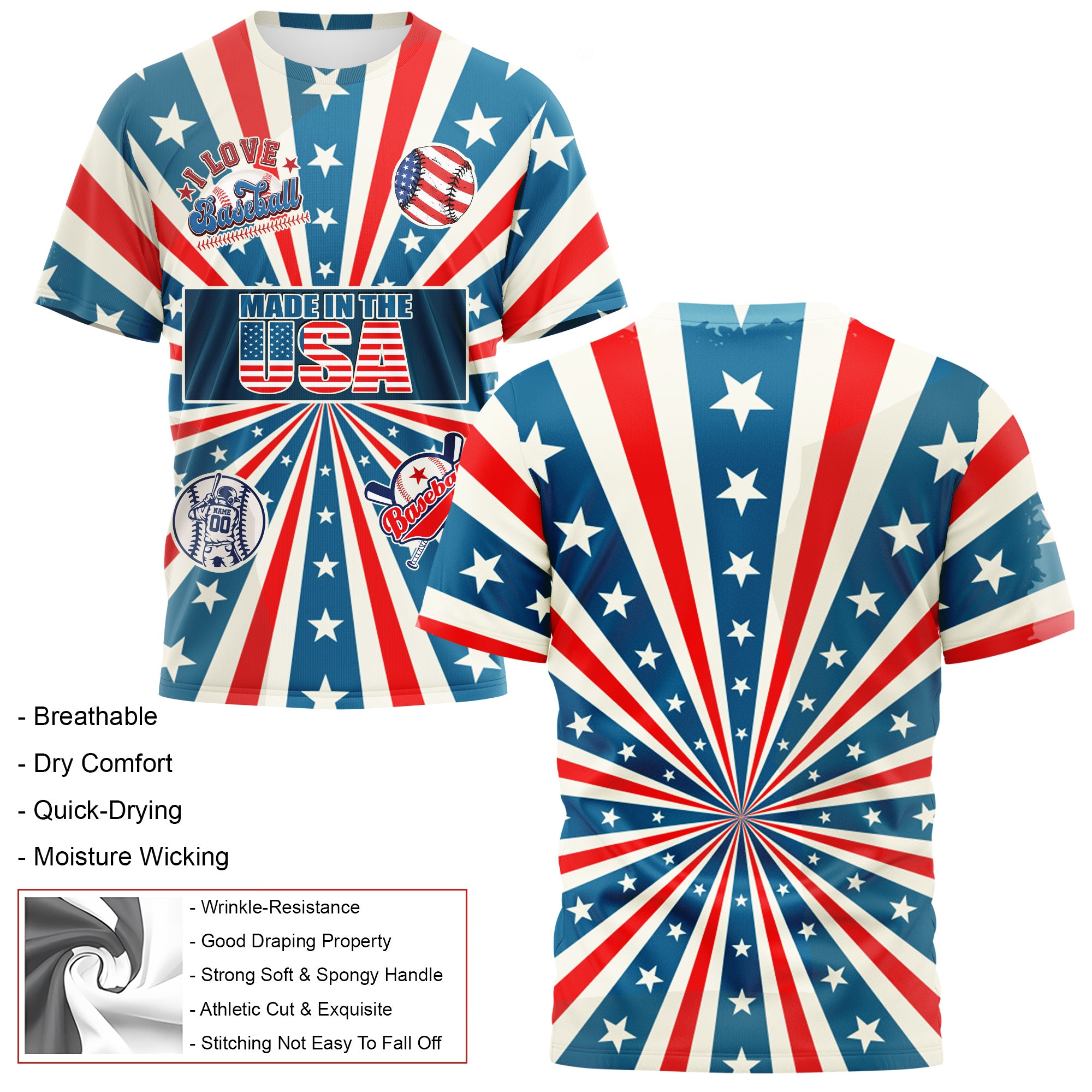 Baseball Lover From The USA All Over Print Fourth Of July T-Shirt