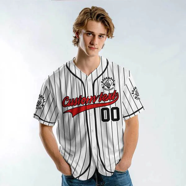 Custom Baseball Season Jersey - Custom name, number - Baseball Lover - Custom White Black Pinstripe