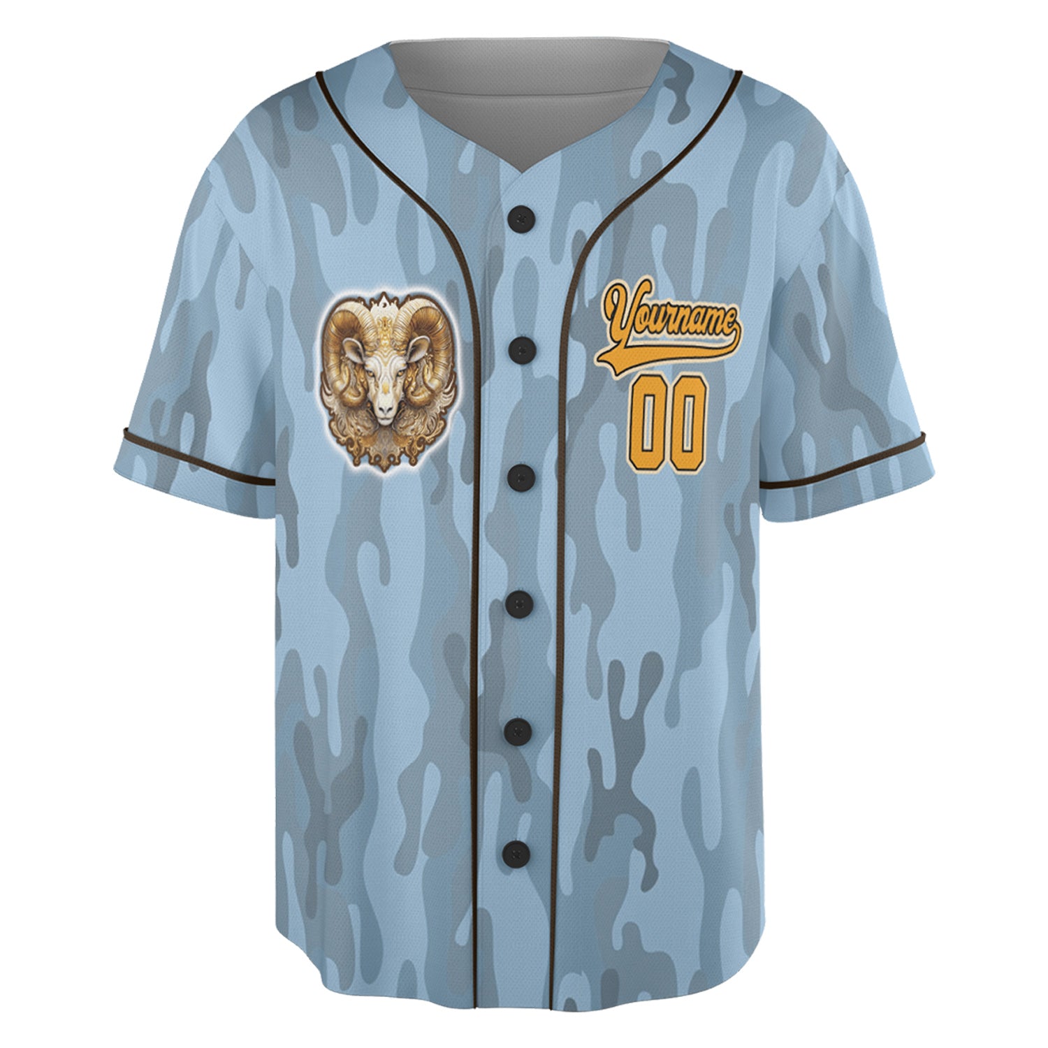 Aries Zodiac Baseball Jersey – Blue Camo FlameStrike Edition