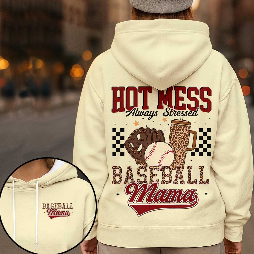 Hot Mess Always Stressed - All Over Print Baseball Hoodie