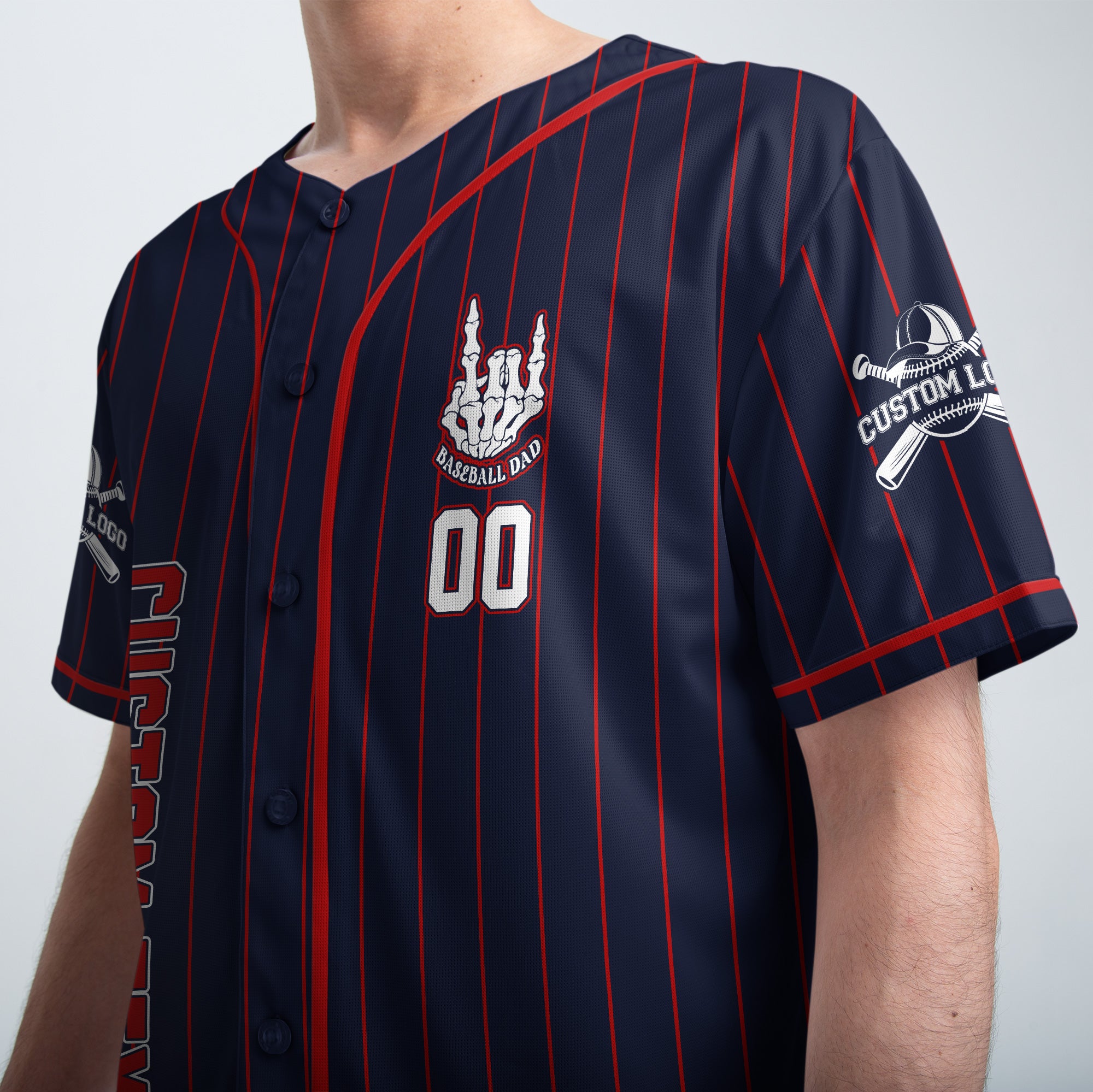 FATHERHOOD - Some Days I Rock It, Some Days It Rocks Me, Either Way We're Rockin - Custom Navy Red Baseball Jersey