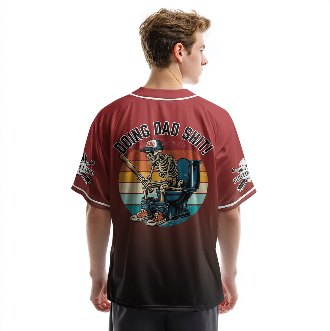 Doing Baseball Dad Shit - Custom Black and Red Gradient Baseball Jersey