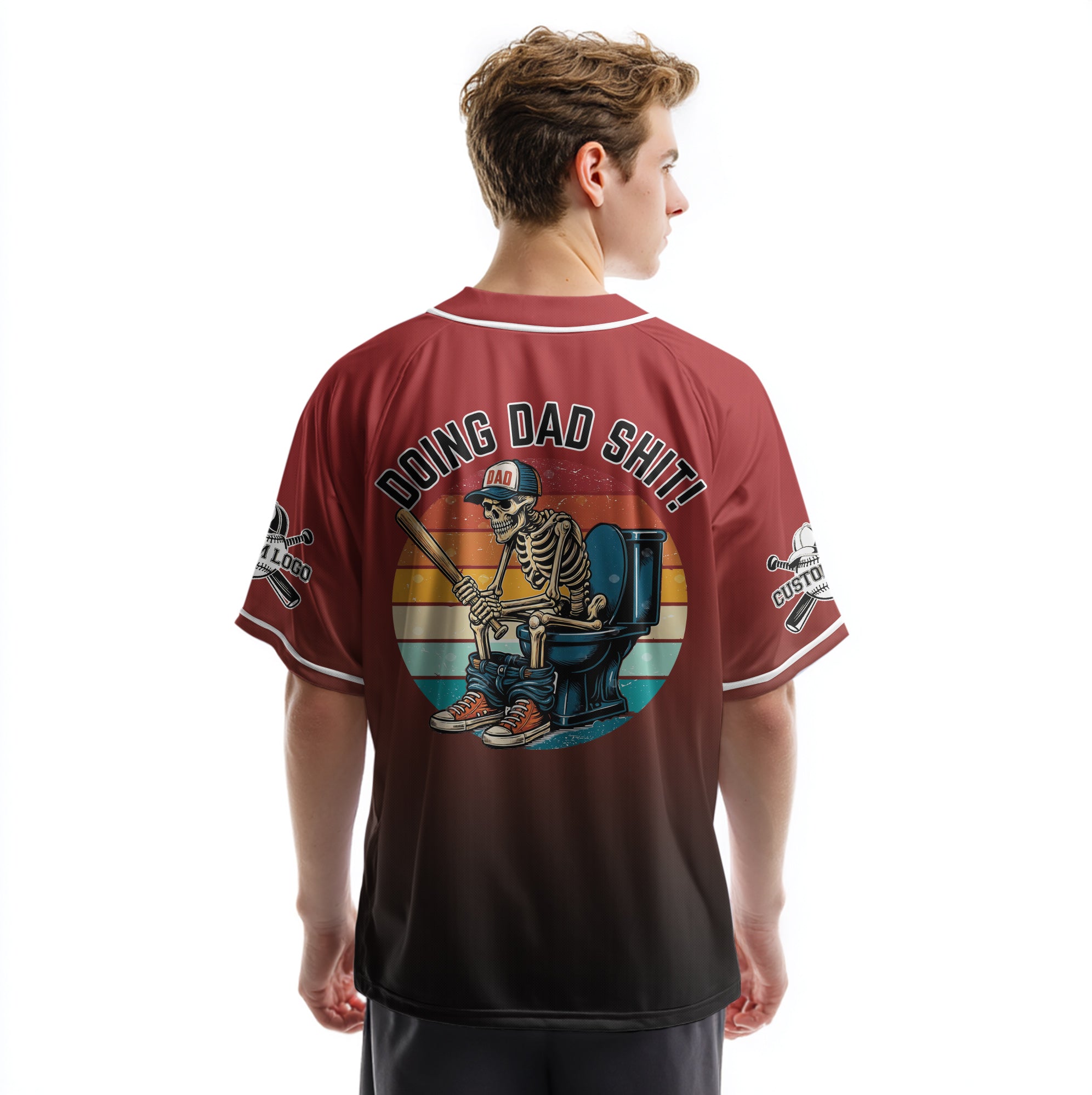 Doing Baseball Dad Shit - Custom Black and Red Gradient Baseball Jersey