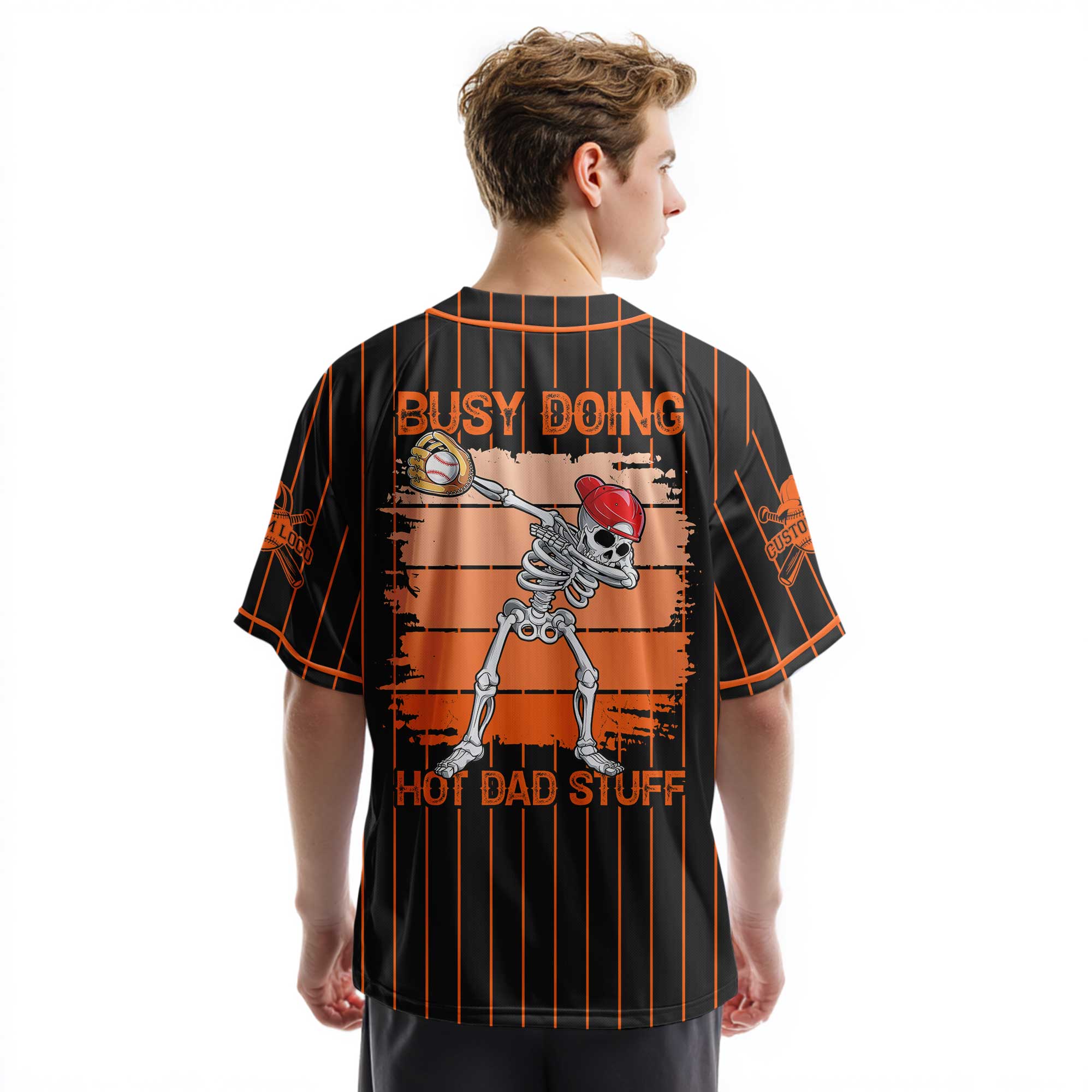 Busy Doing Hot Dad Stuff - Custom Black Orange Baseball Jersey