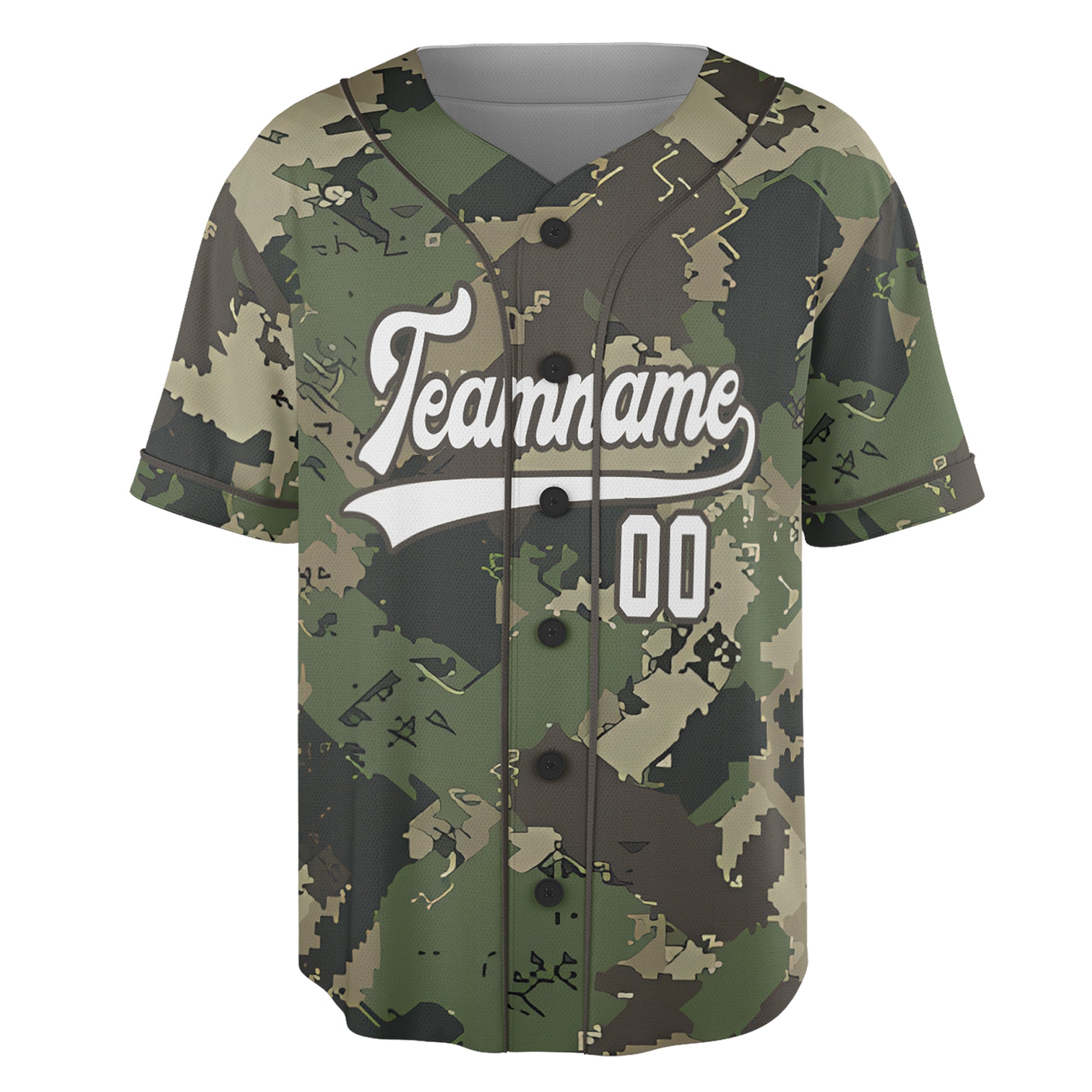 Custom Digital Camo Baseball Jersey in Forest Green and Earth Tones