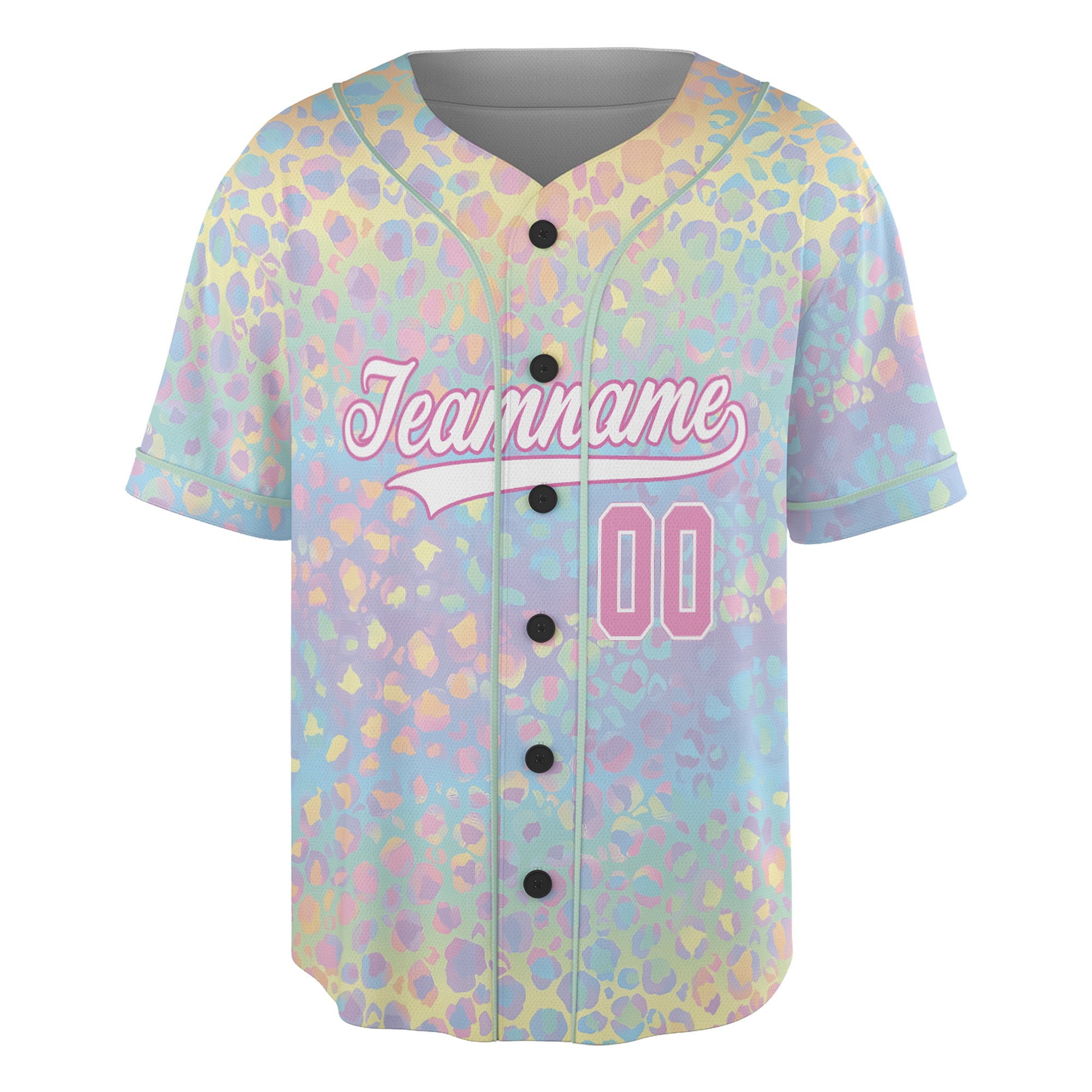 Custom Pastel Leopard Baseball Jersey – Rainbow Wildheart Edition