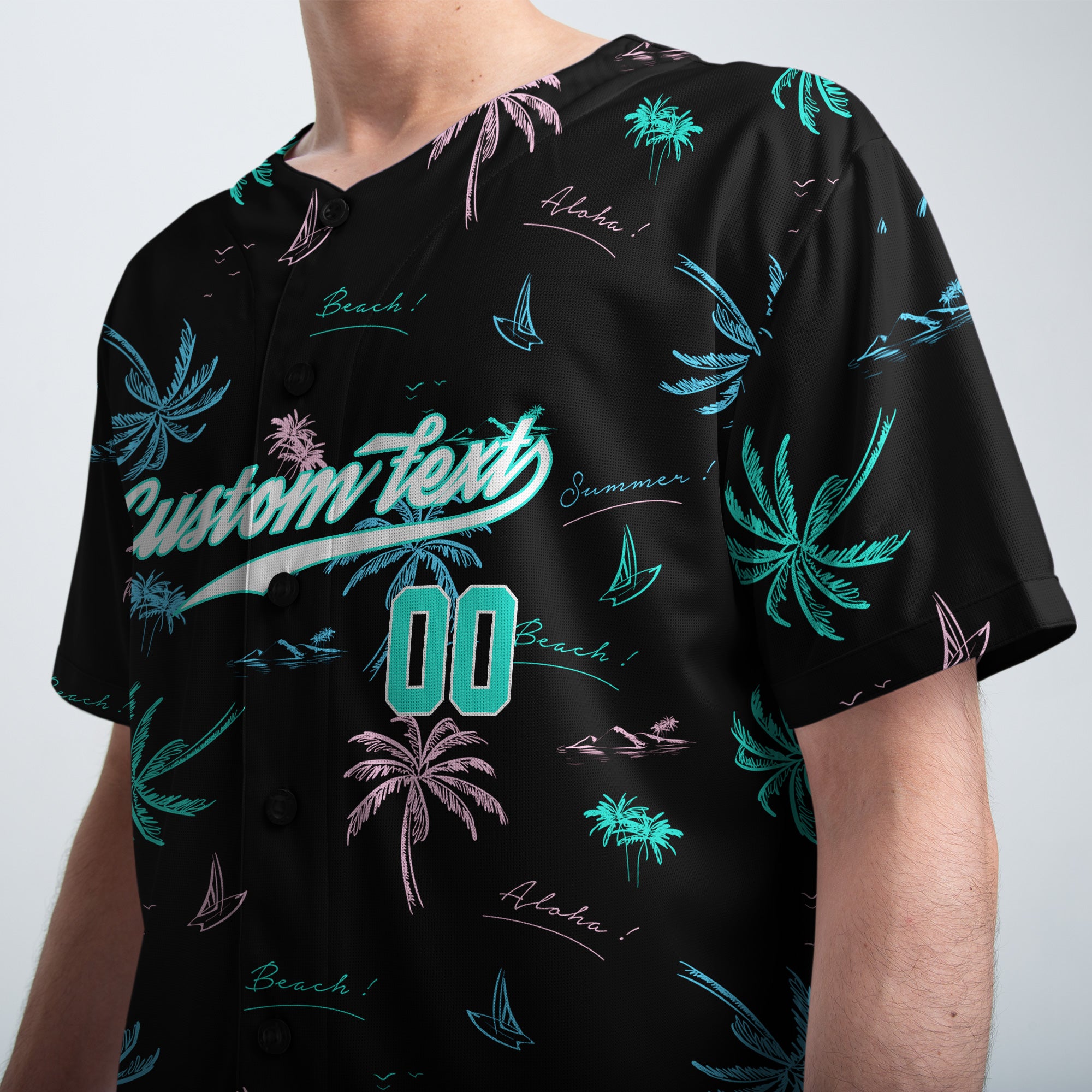 Custom Hawaii Neon Palm Tree Pattern Baseball Jersey