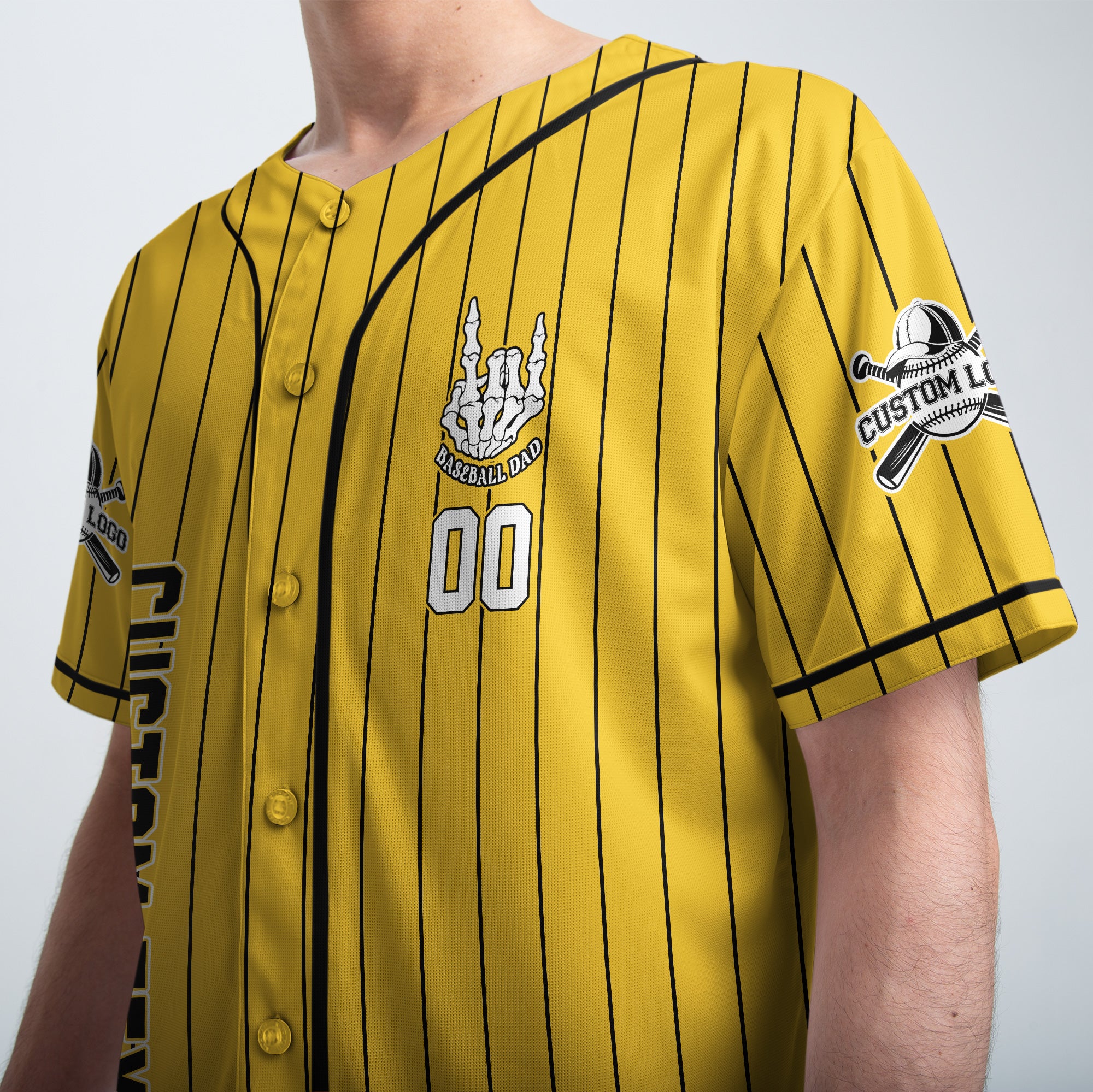 FATHERHOOD - Some Days I Rock It, Some Days It Rocks Me, Either Way We're Rockin - Custom Yellow and Black Striped Baseball Jersey