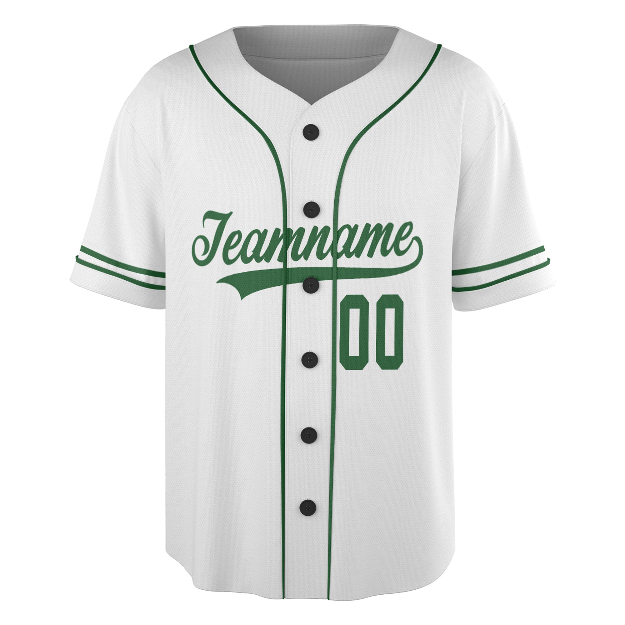 Custom White Baseball Jersey – Classic Green Trim Minimalist Edition