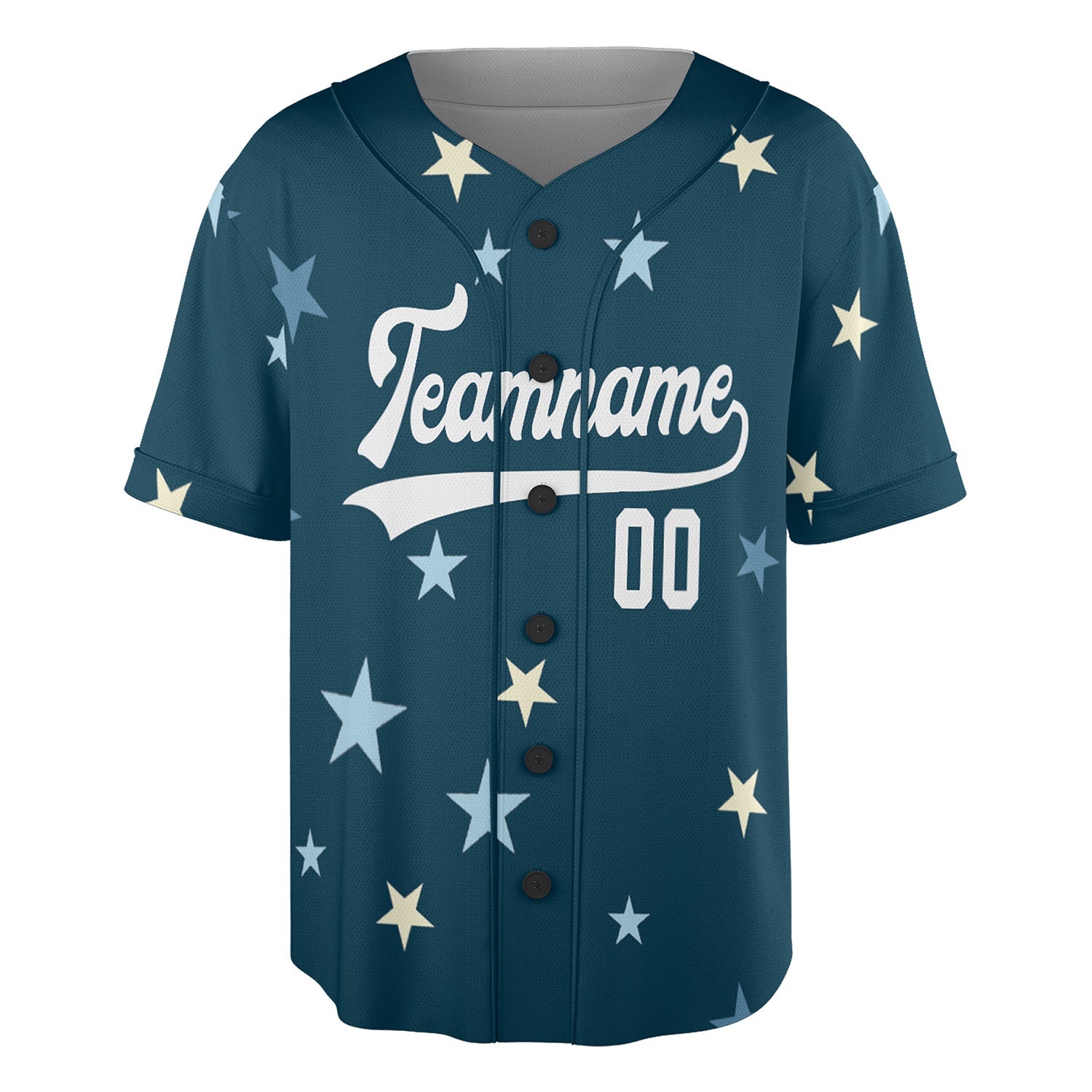 Custom Starry Sky Baseball Jersey in Deep Teal and Pastel Tones