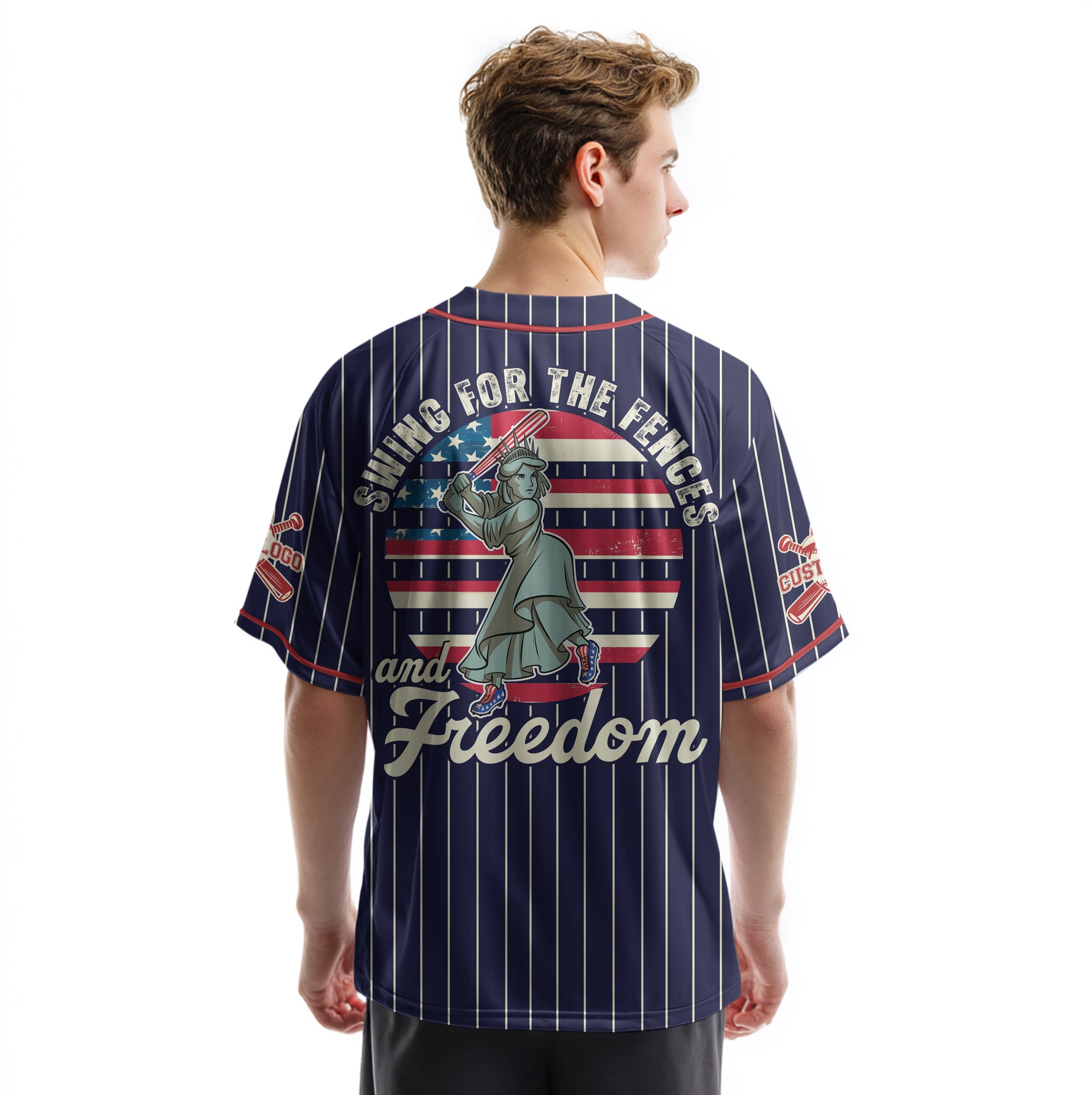 Custom 4th of July Baseball Jersey - Swing For The Fenced And Freedom