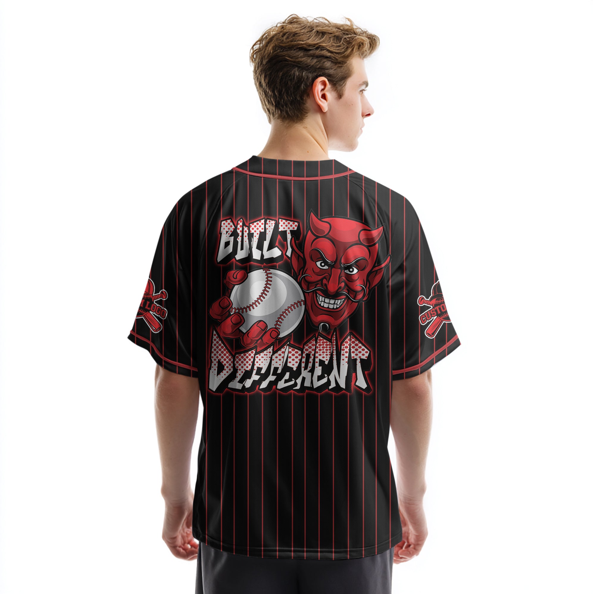 Custom Black Red Pinstripes Baseball Jersey - Built Different