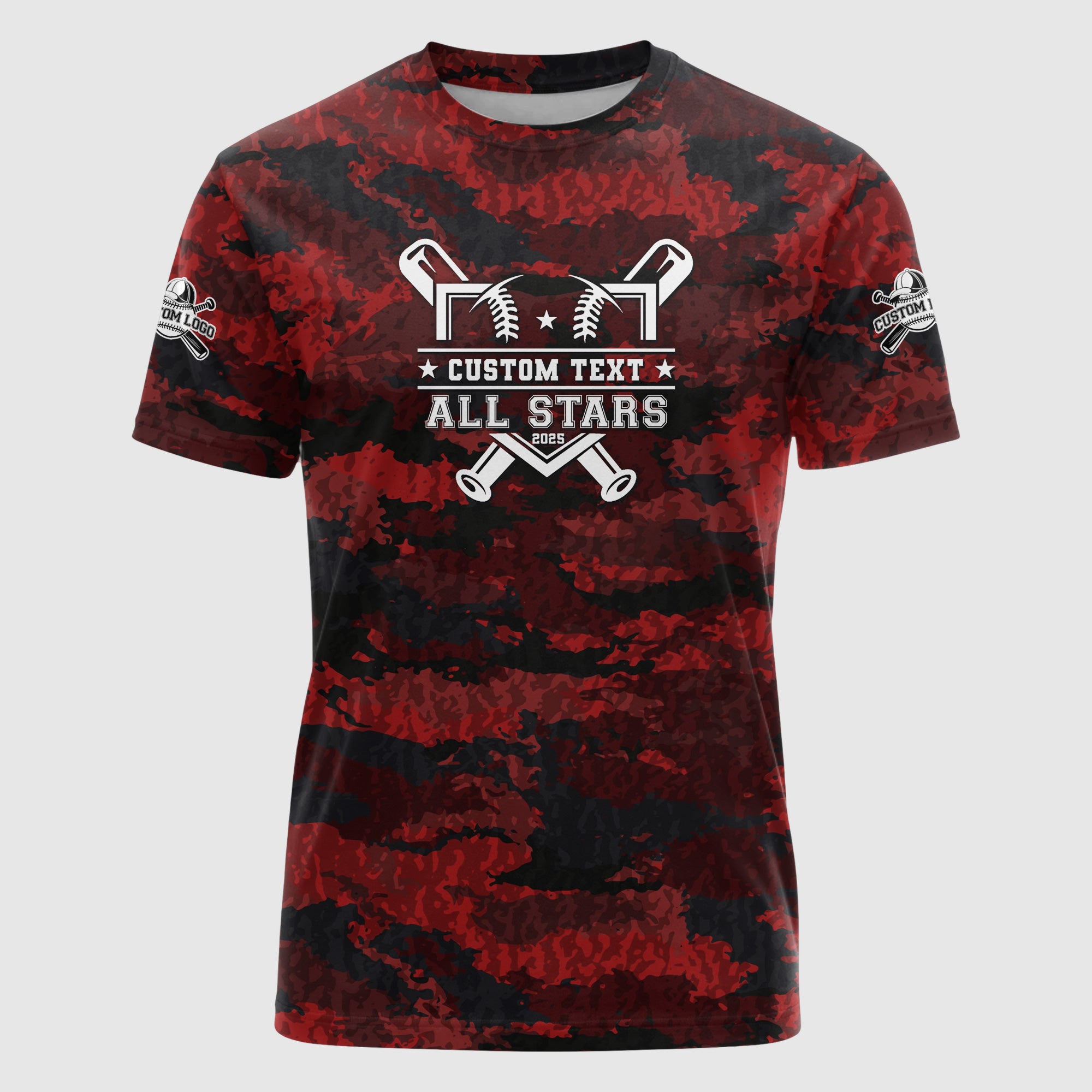 Custom All Over Print Red Camouflage Baseball T-Shirt - Baseball All-Star Game 2025
