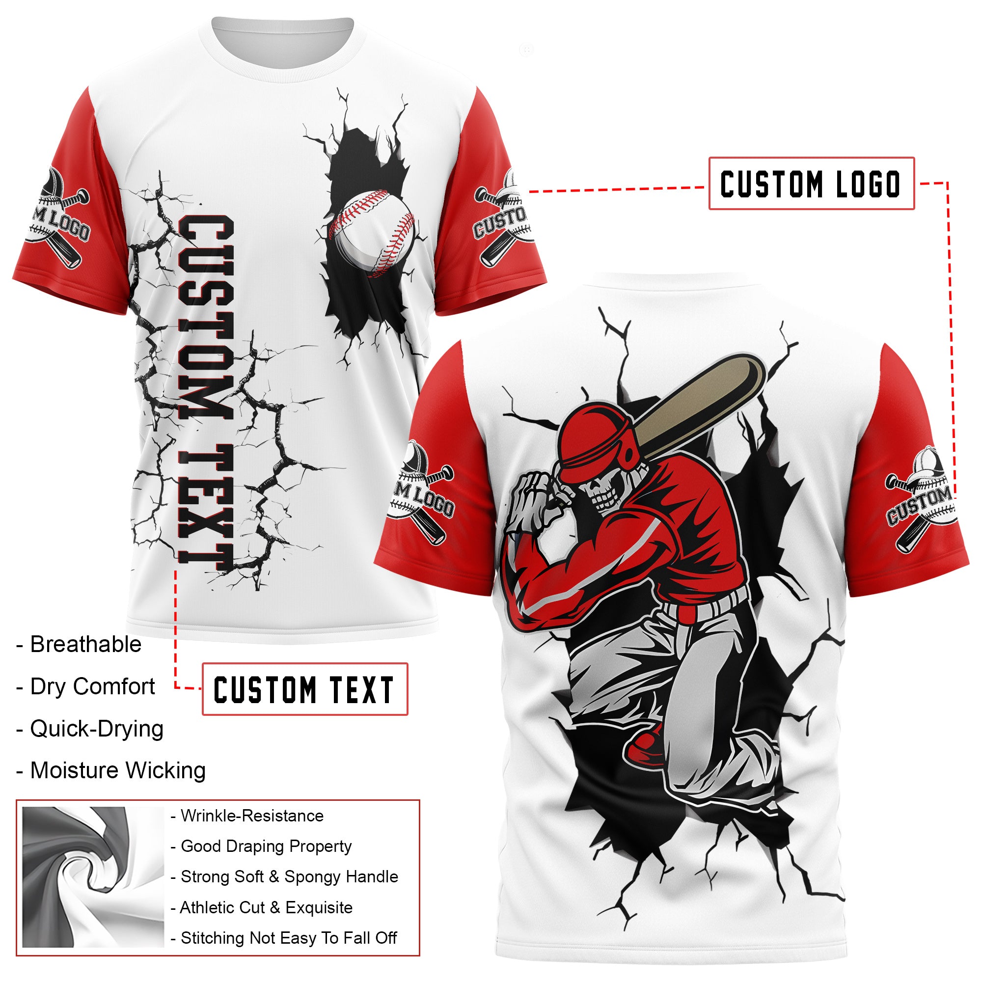 Custom Raglan All Over Print T-Shirt - Baseball Skeleton
