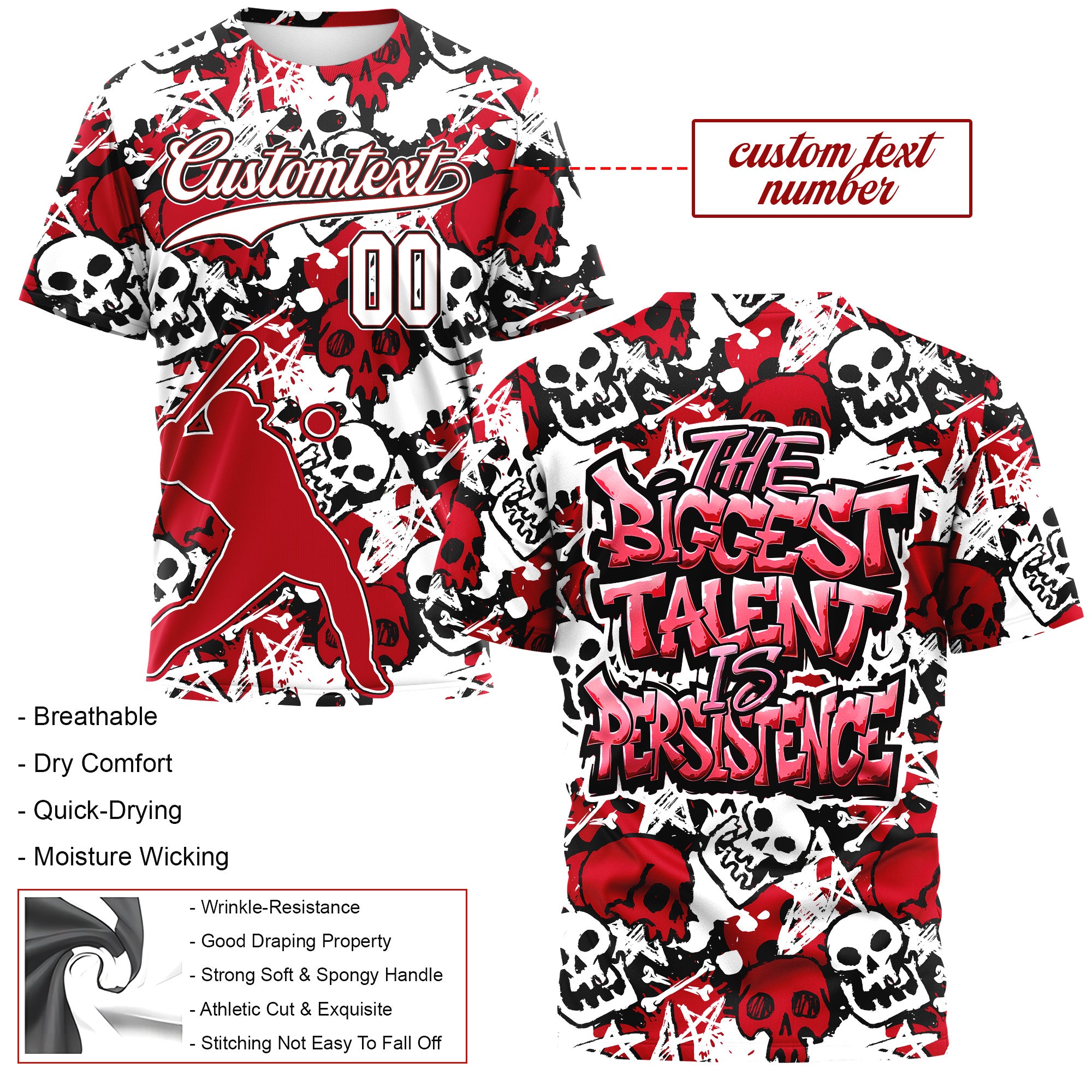 Talent Is Persistence Custom All Over Print Baseball T-Shirt