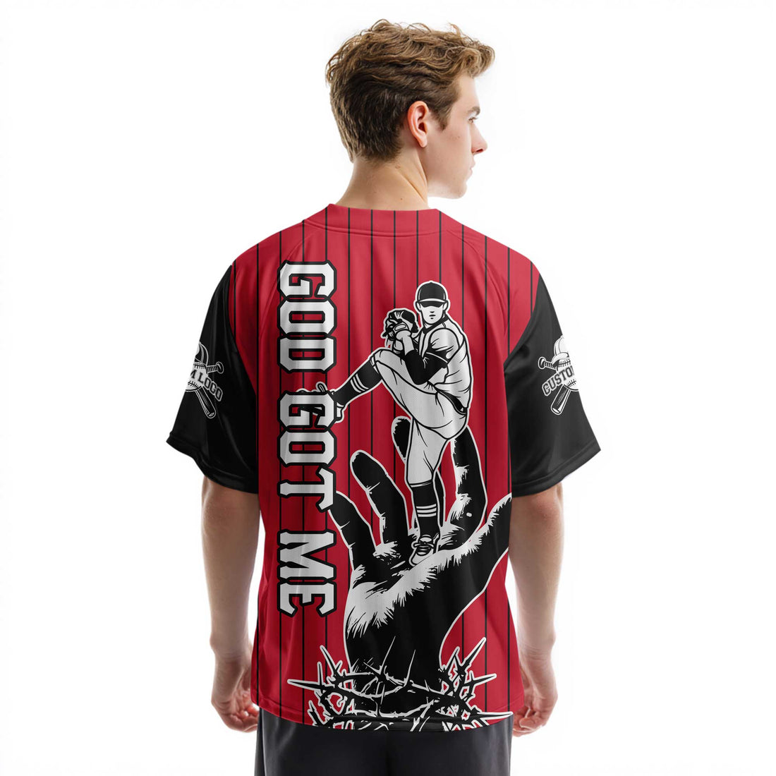 Custom Red and Black Pinstripes Baseball Jersey - God Got Me