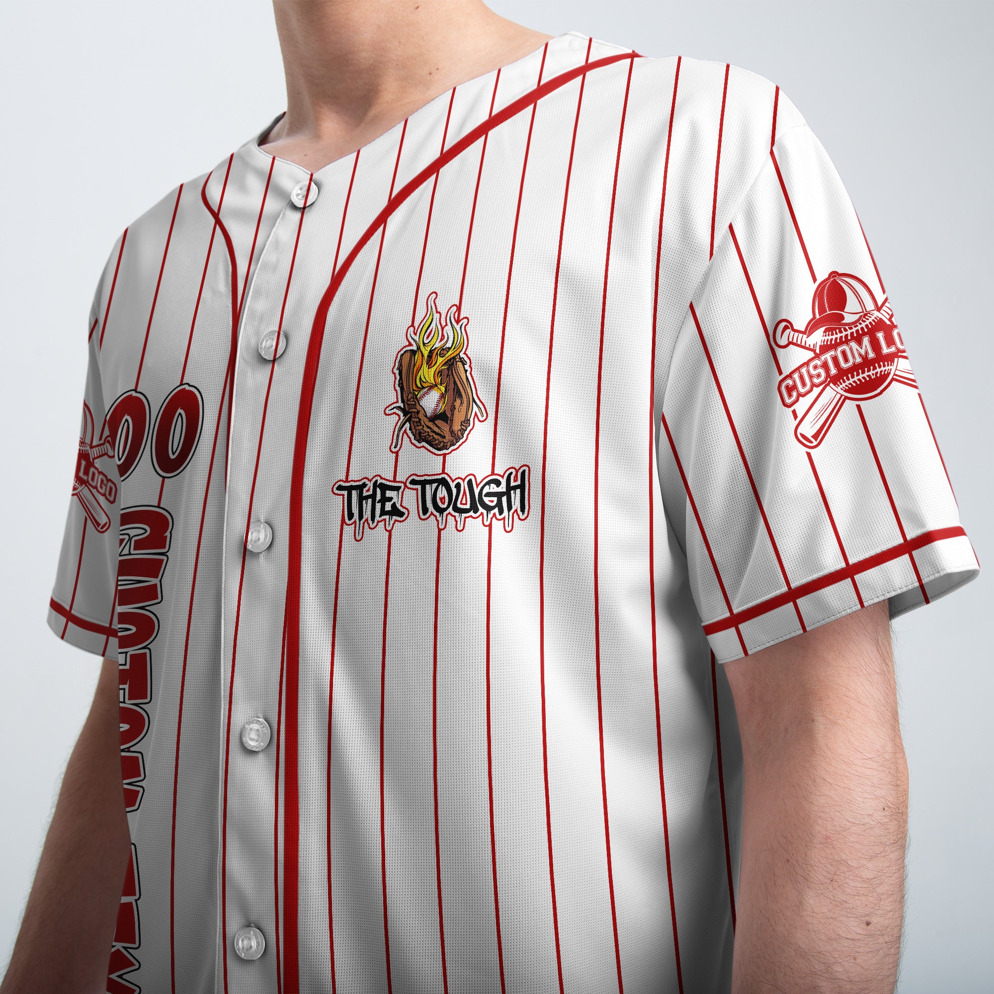 Custom Red Striped Baseball Jersey - Tough People Never Fall