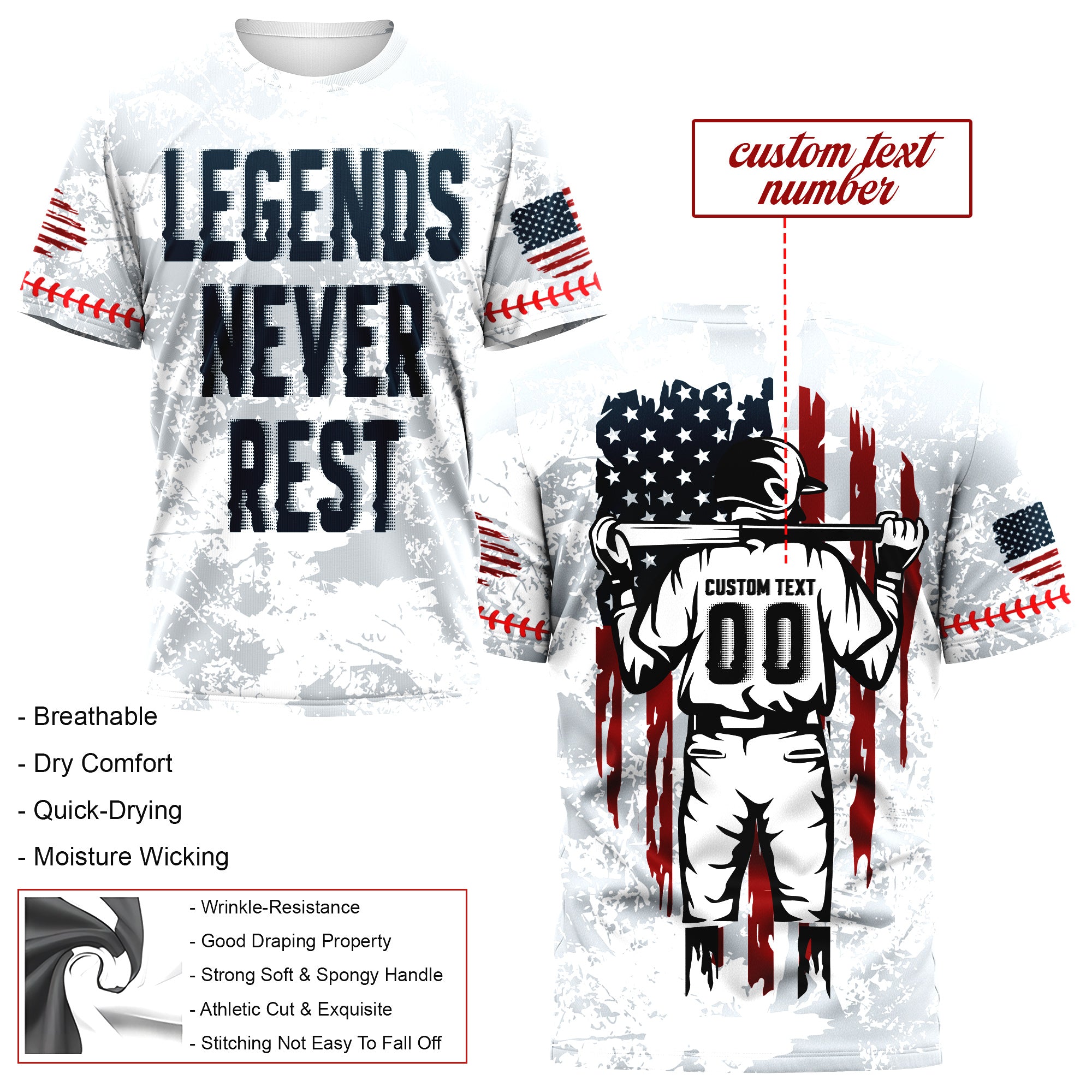 Legends Never Rest Custom All Over Print Baseball T-Shirt