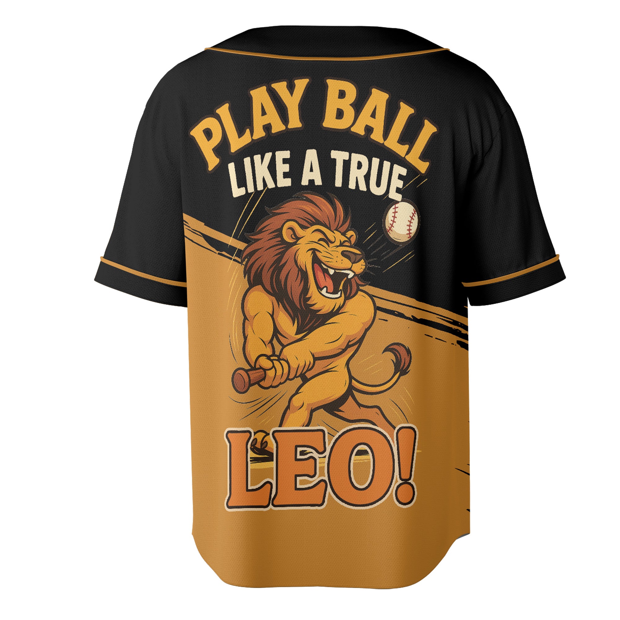 Custom Black and Gold Baseball Jersey – Leo Zodiac Lion Edition