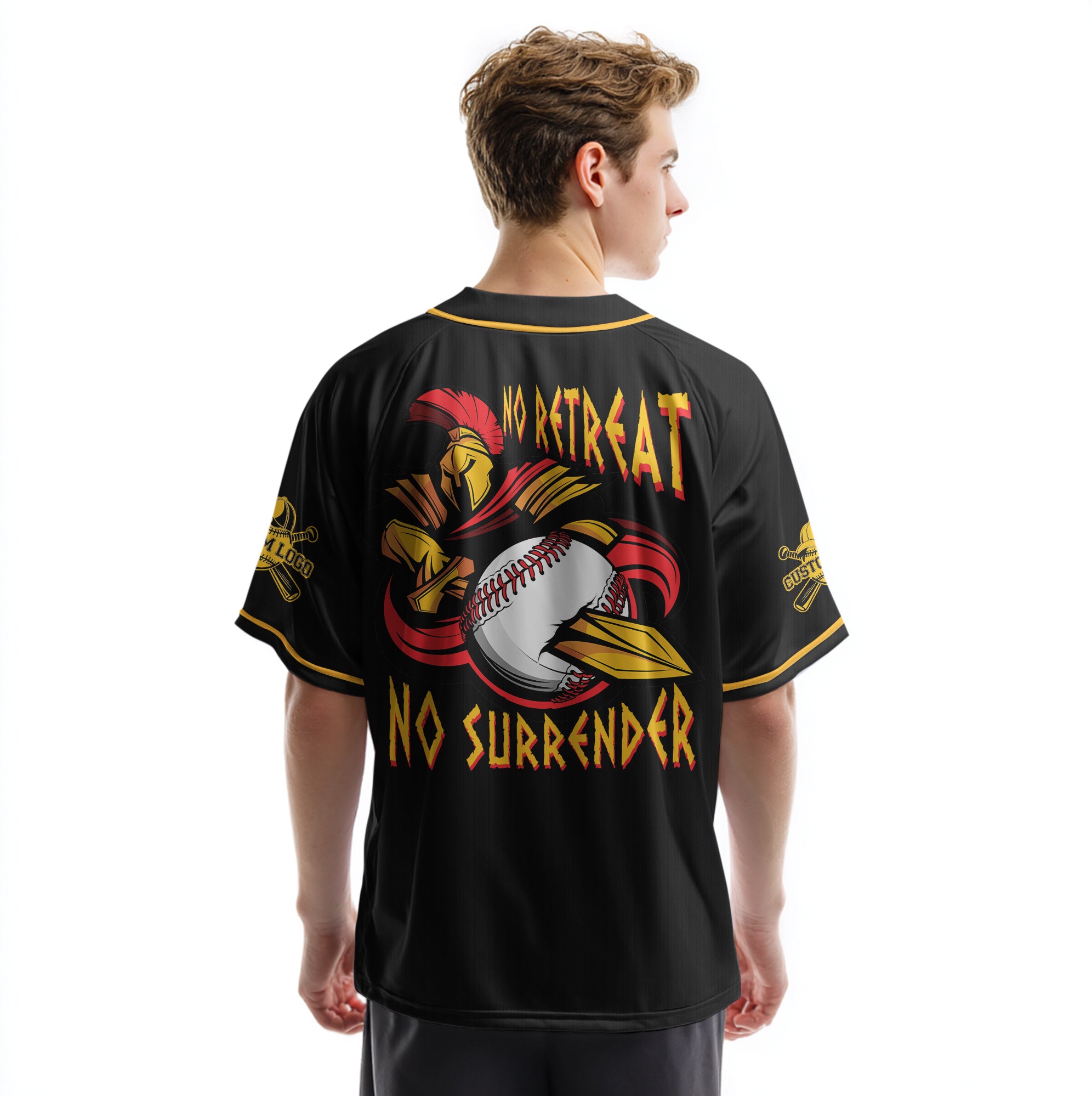 No Retreat No Surrender - Custom Black and Gold Baseball Jersey