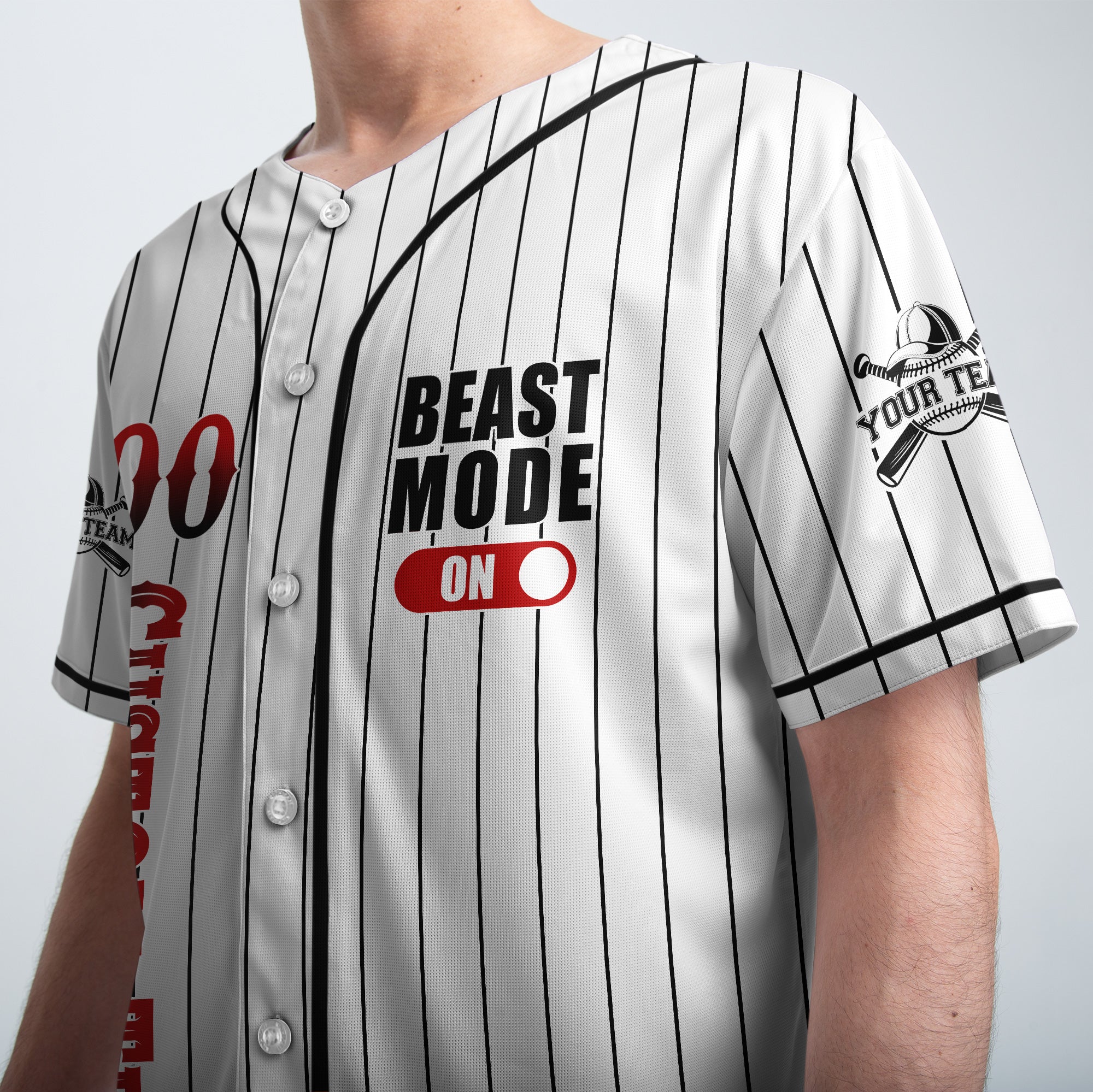 BEAST MODE - Custom White with Black Stripes Baseball Jersey