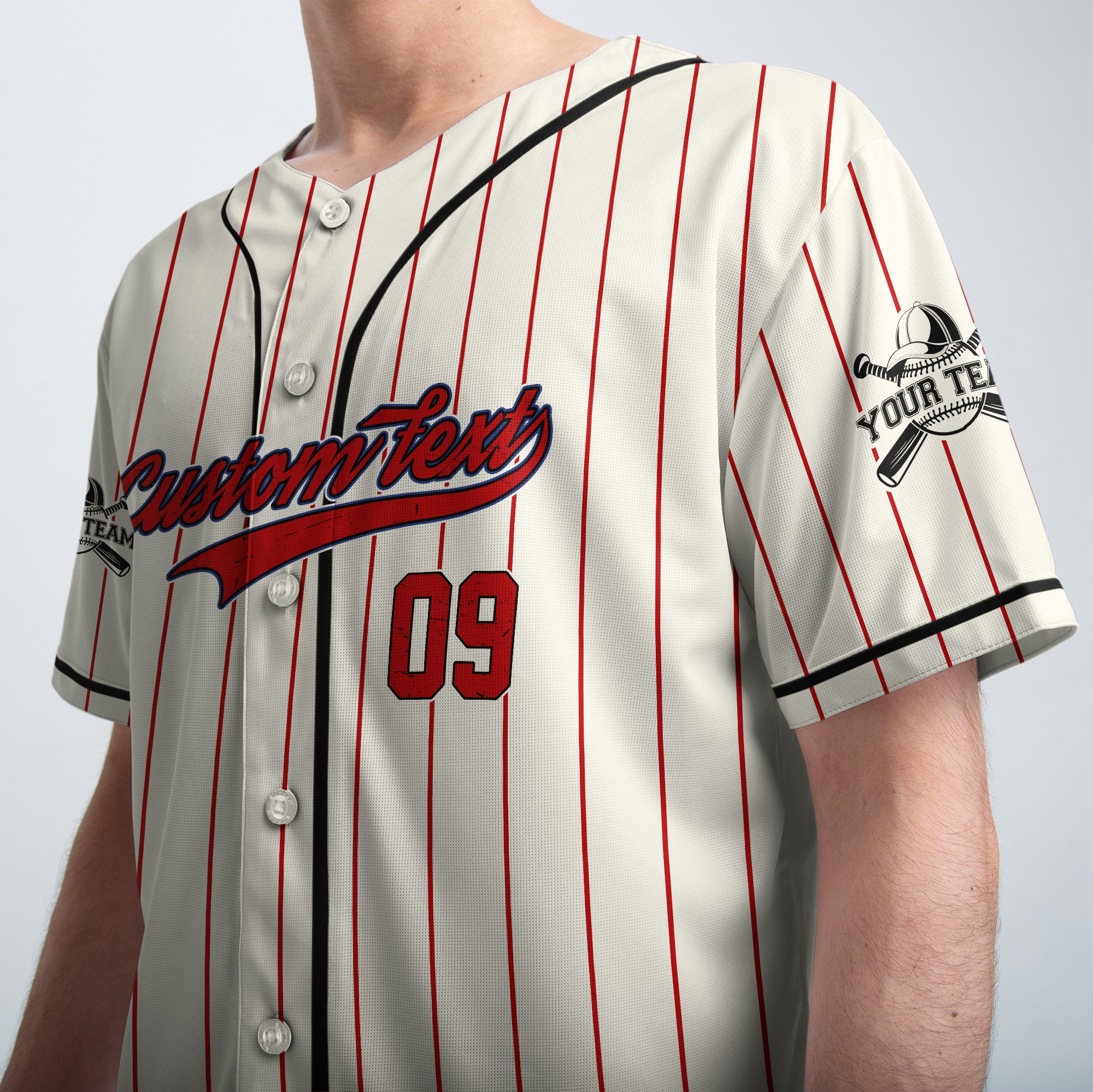 Whatever You Say Blue - Custom Cream with Red Stripes Baseball Jersey