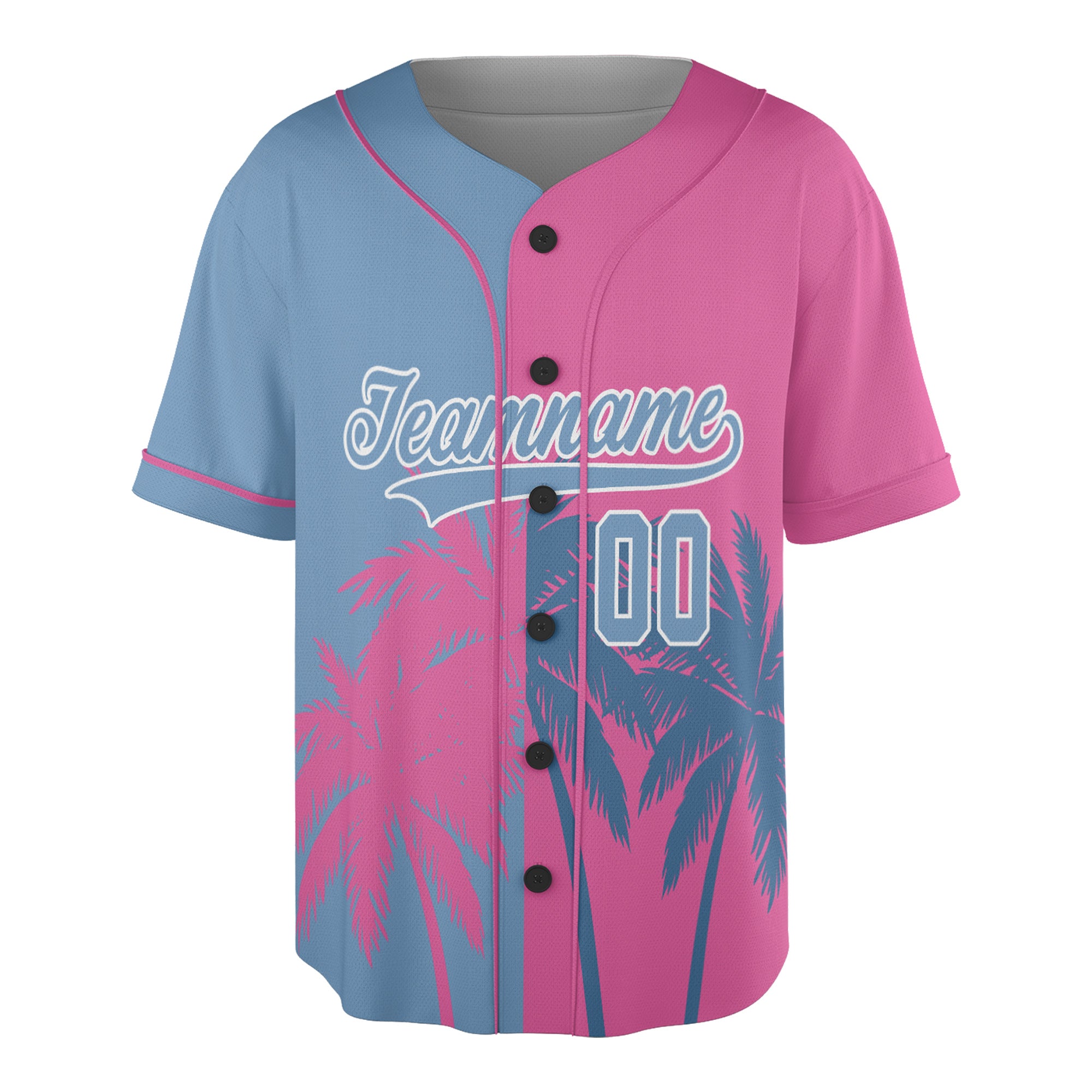 Custom Baseball Jersey - Miami Palm Blue Pink Split