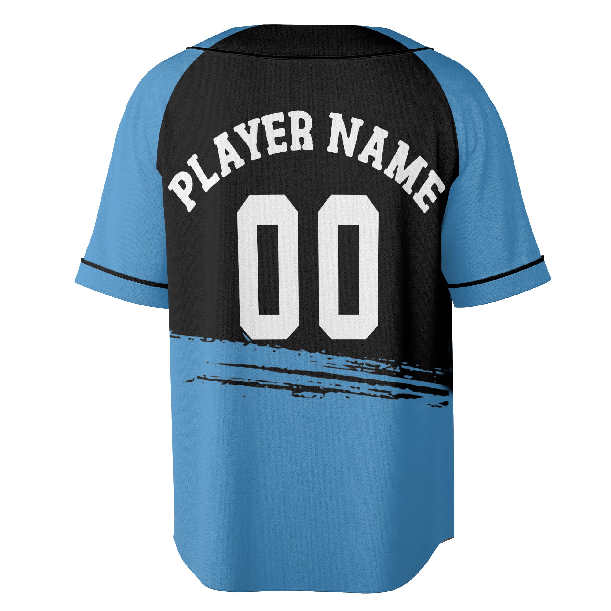 Custom Sky Blue and Black Brushstroke Baseball Jersey