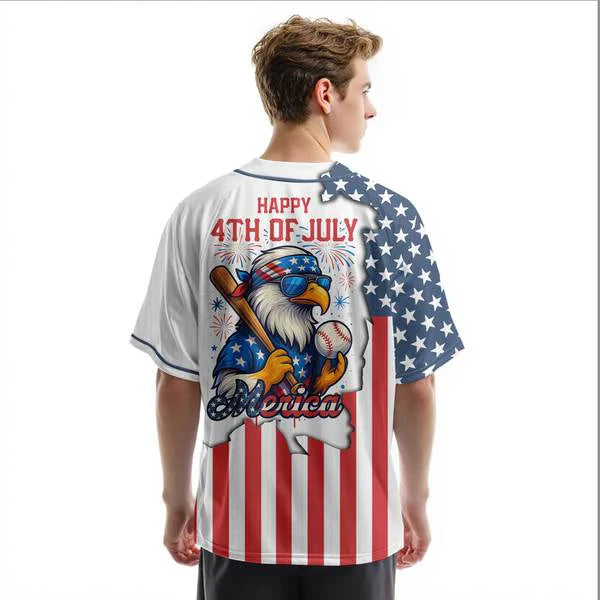 Merica Happy 4th Of July Baseball Jersey Shirt - Baseball Jersey - Patriotic American Jersey