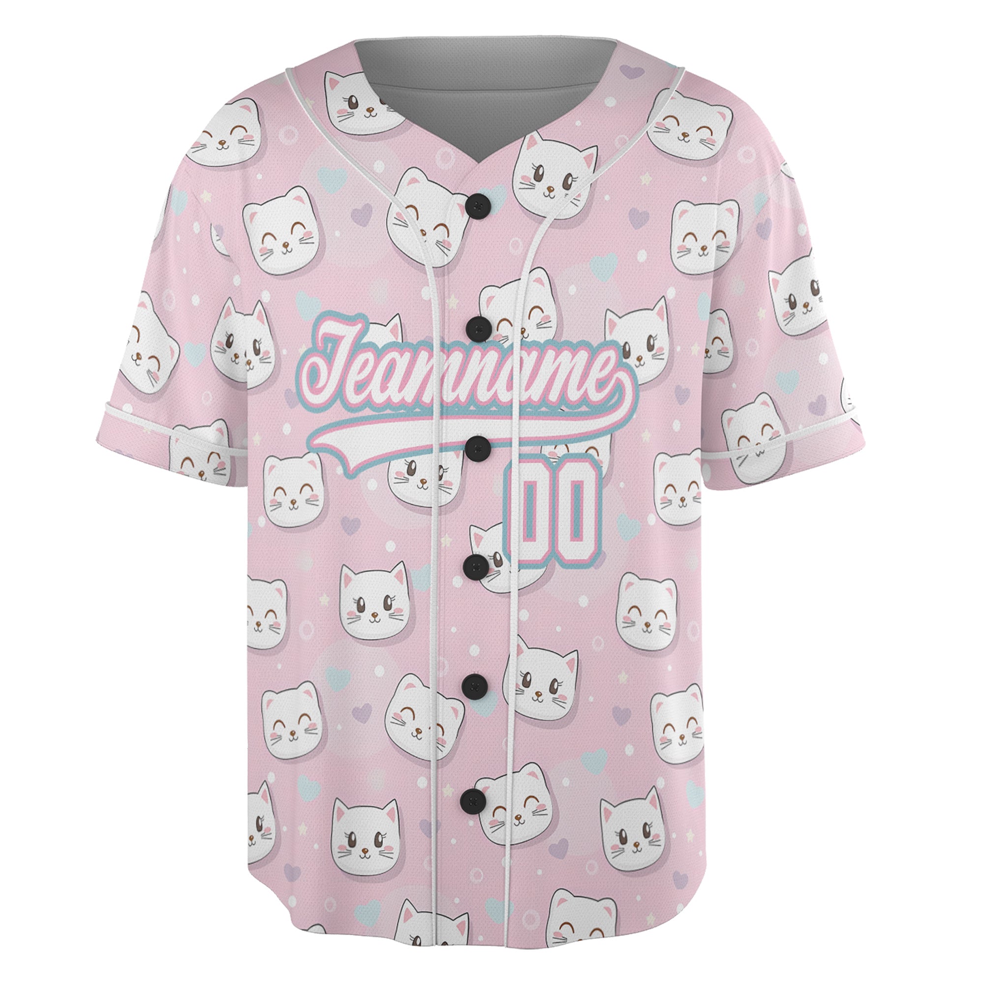 Custom Baseball Jersey – Pink Cat Pattern