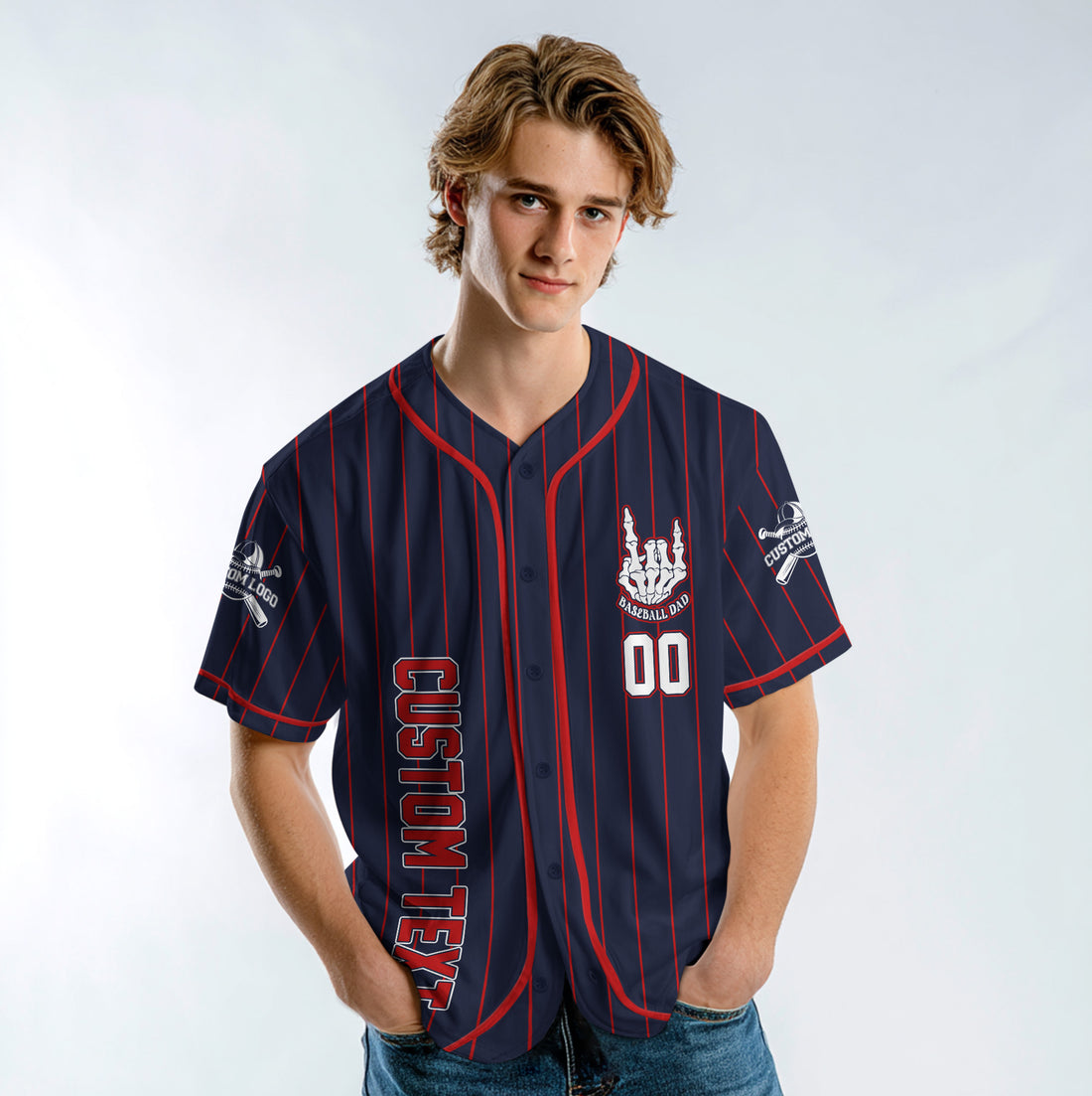 FATHERHOOD - Some Days I Rock It, Some Days It Rocks Me, Either Way We're Rockin - Custom Navy Red Baseball Jersey