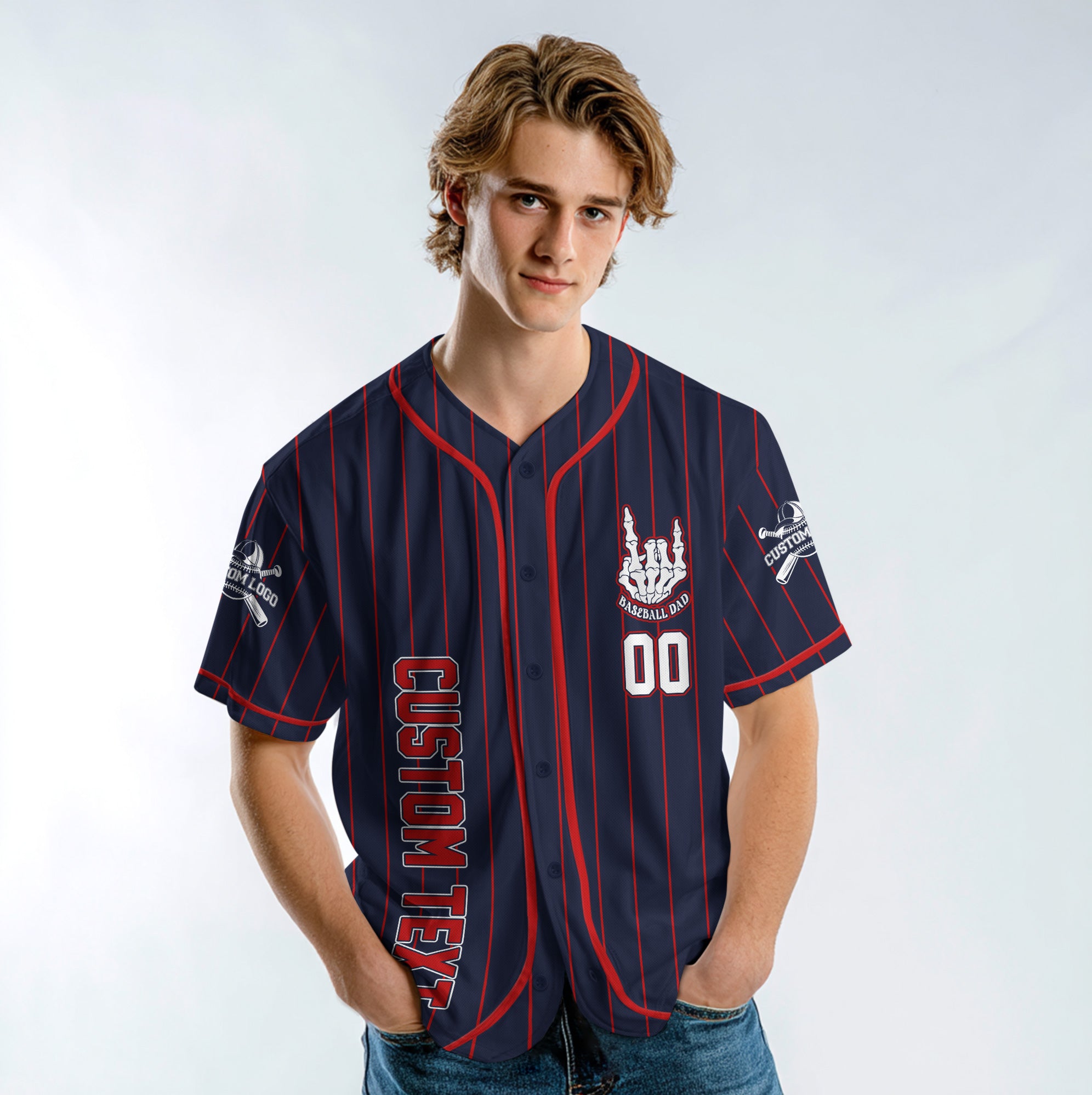 FATHERHOOD - Some Days I Rock It, Some Days It Rocks Me, Either Way We're Rockin - Custom Navy Red Baseball Jersey