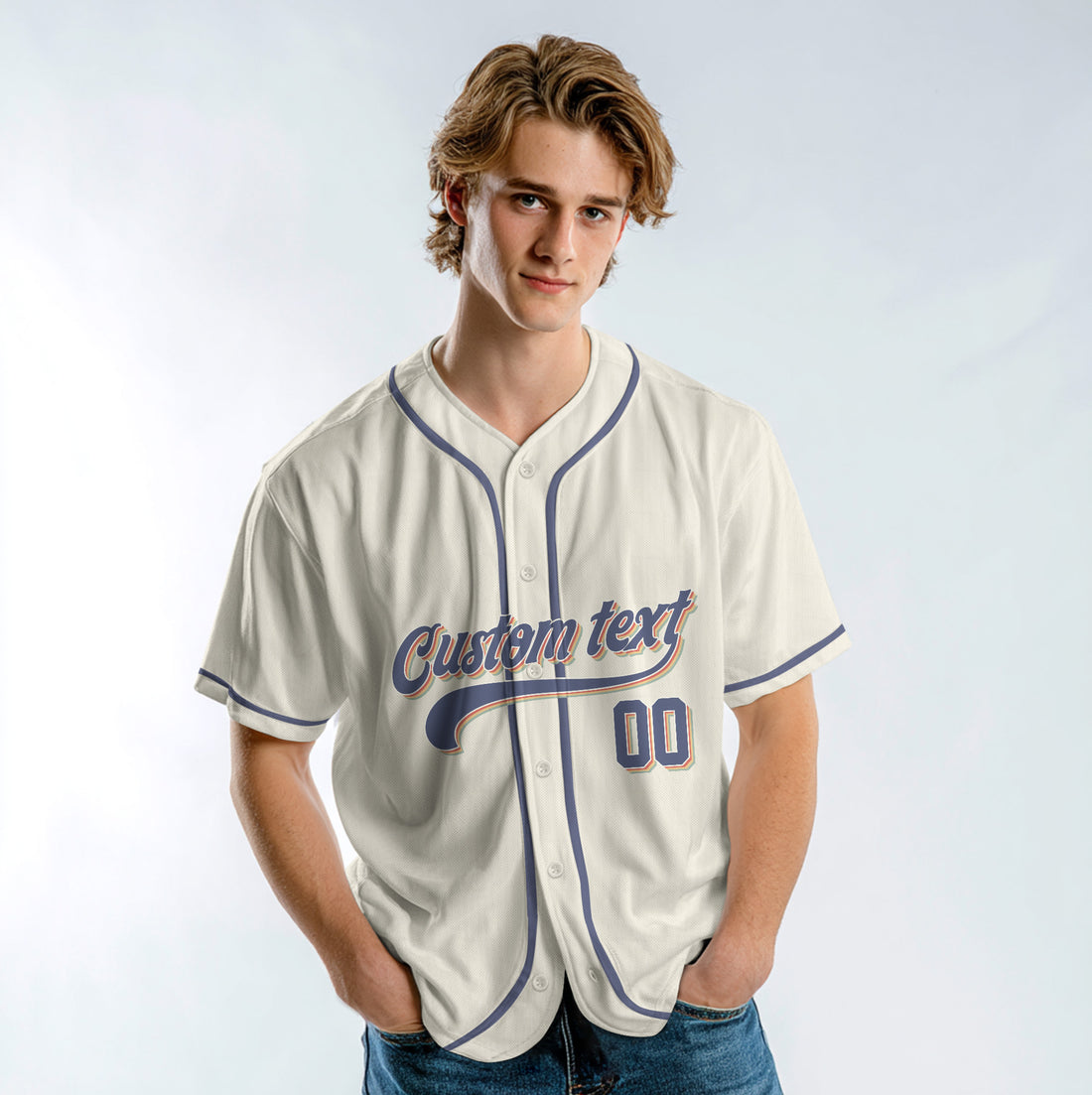 Take Me Out To The Ball Game - Custom Cream Navy Retro Baseball Jersey