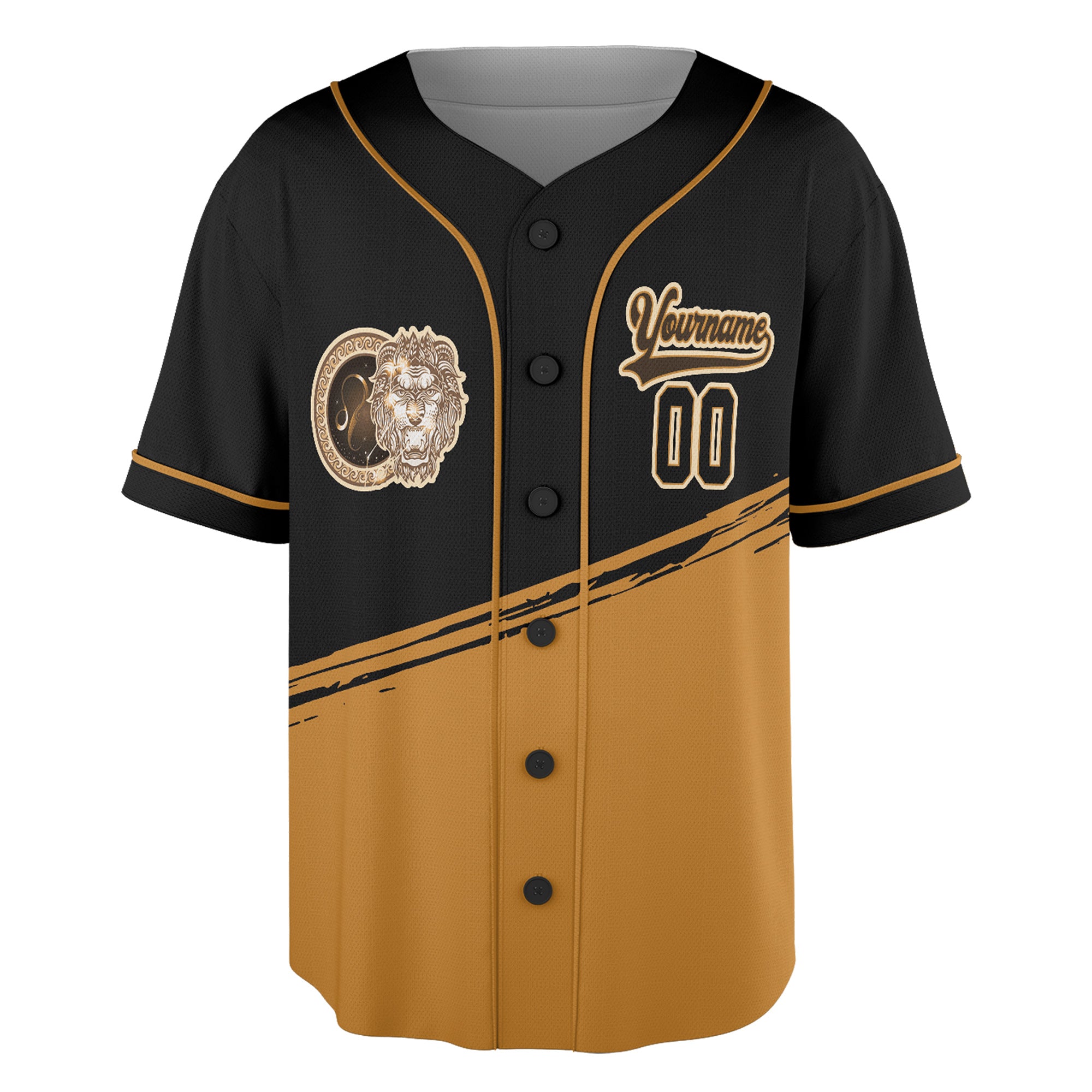 Custom Black and Gold Baseball Jersey – Leo Zodiac Lion Edition