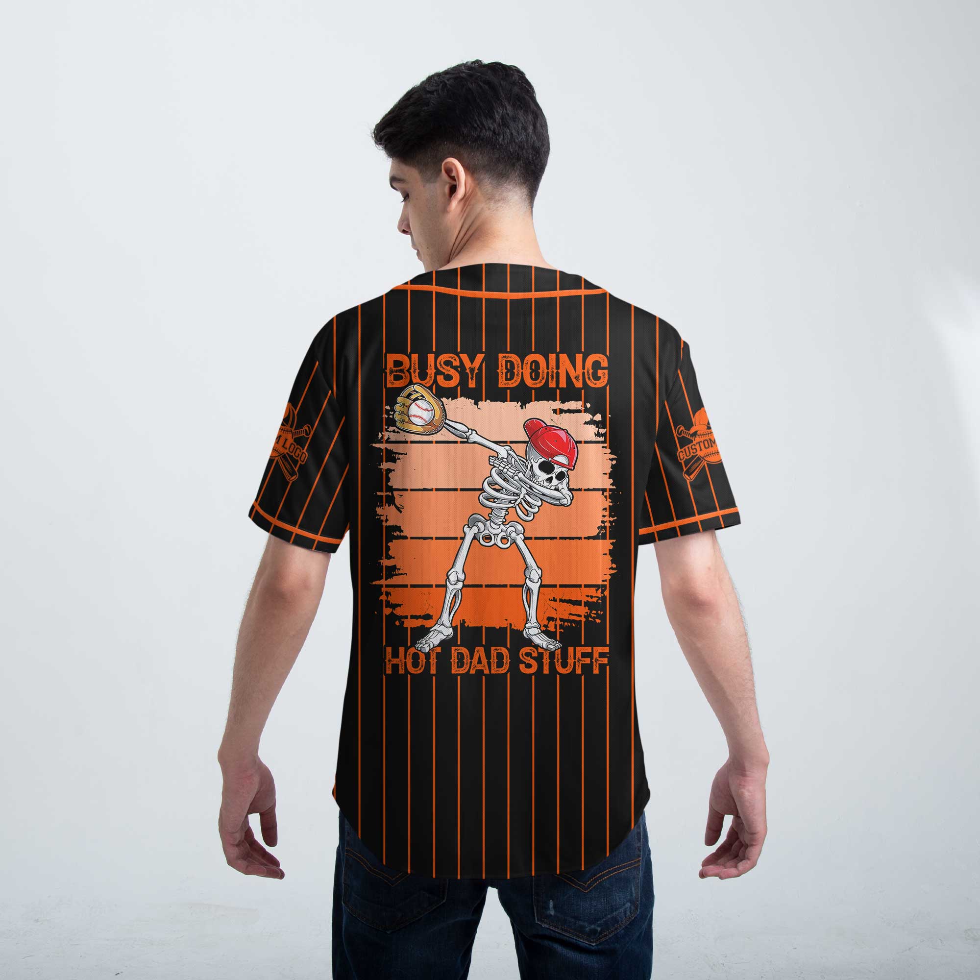 Busy Doing Hot Dad Stuff - Custom Black Orange Baseball Jersey