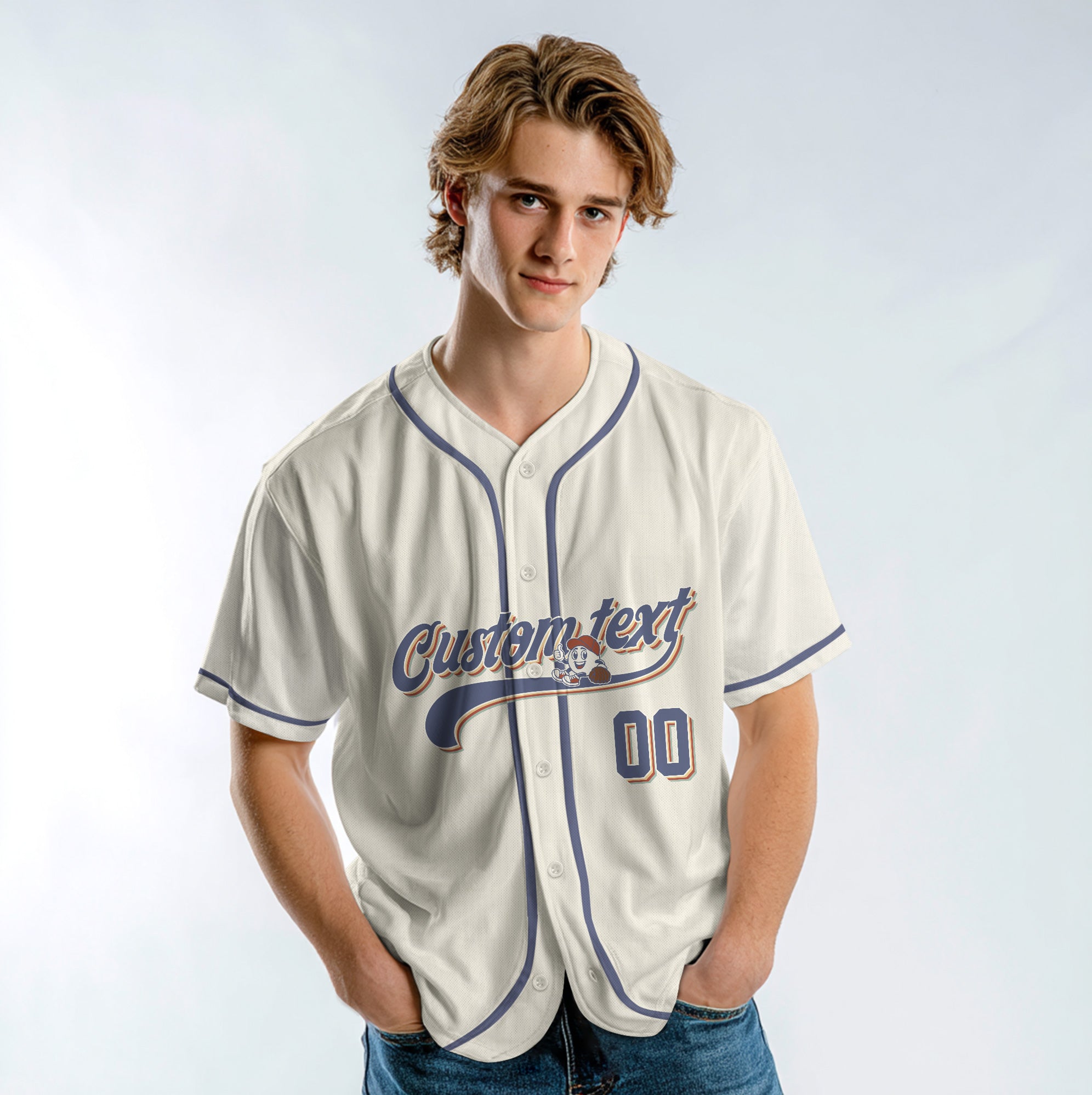 Hey Batter Batter Swing - Custom Cream Navy Baseball Jersey