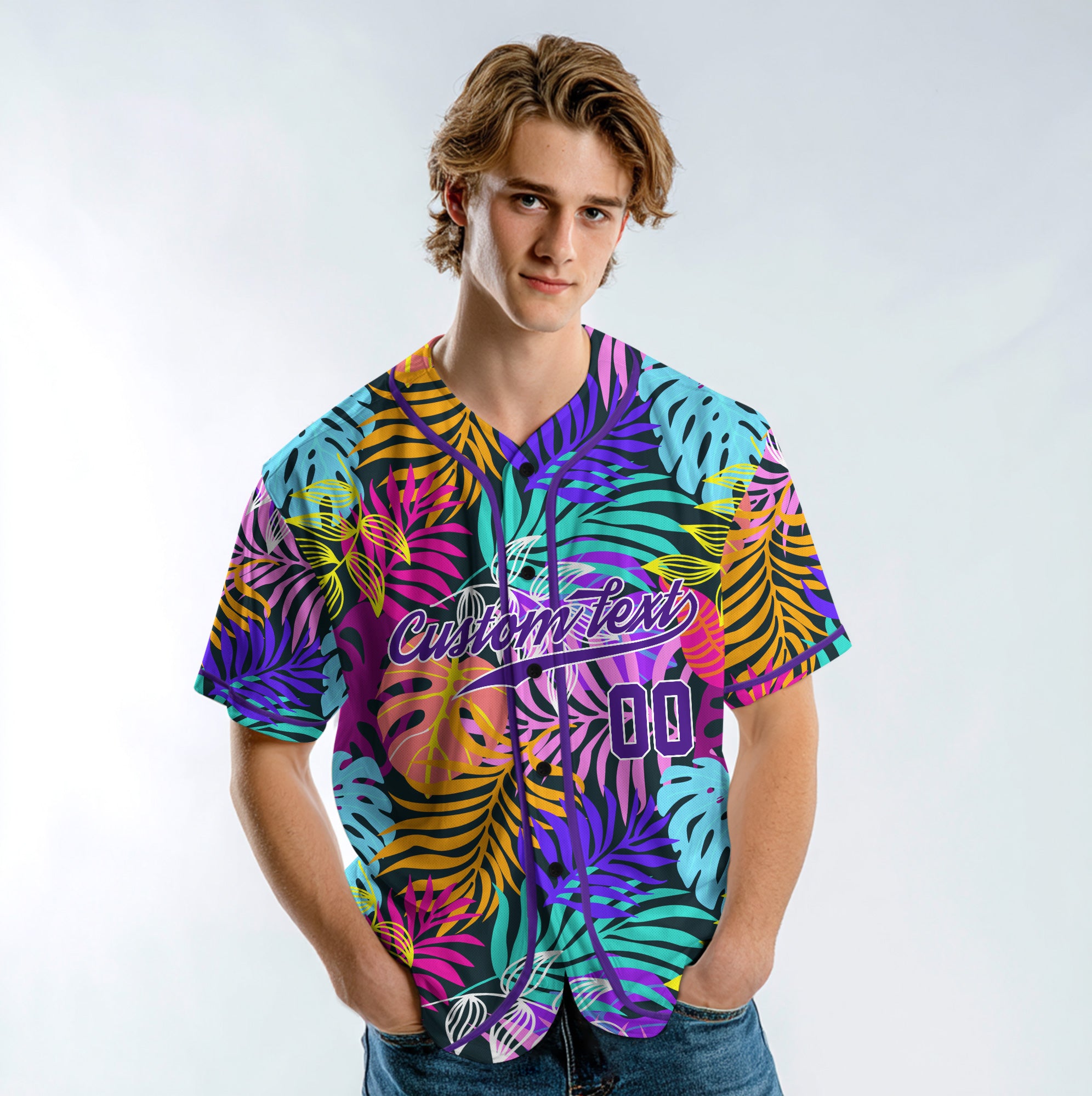 Custom Tropical Leaves Hawaii Pattern Baseball Jersey