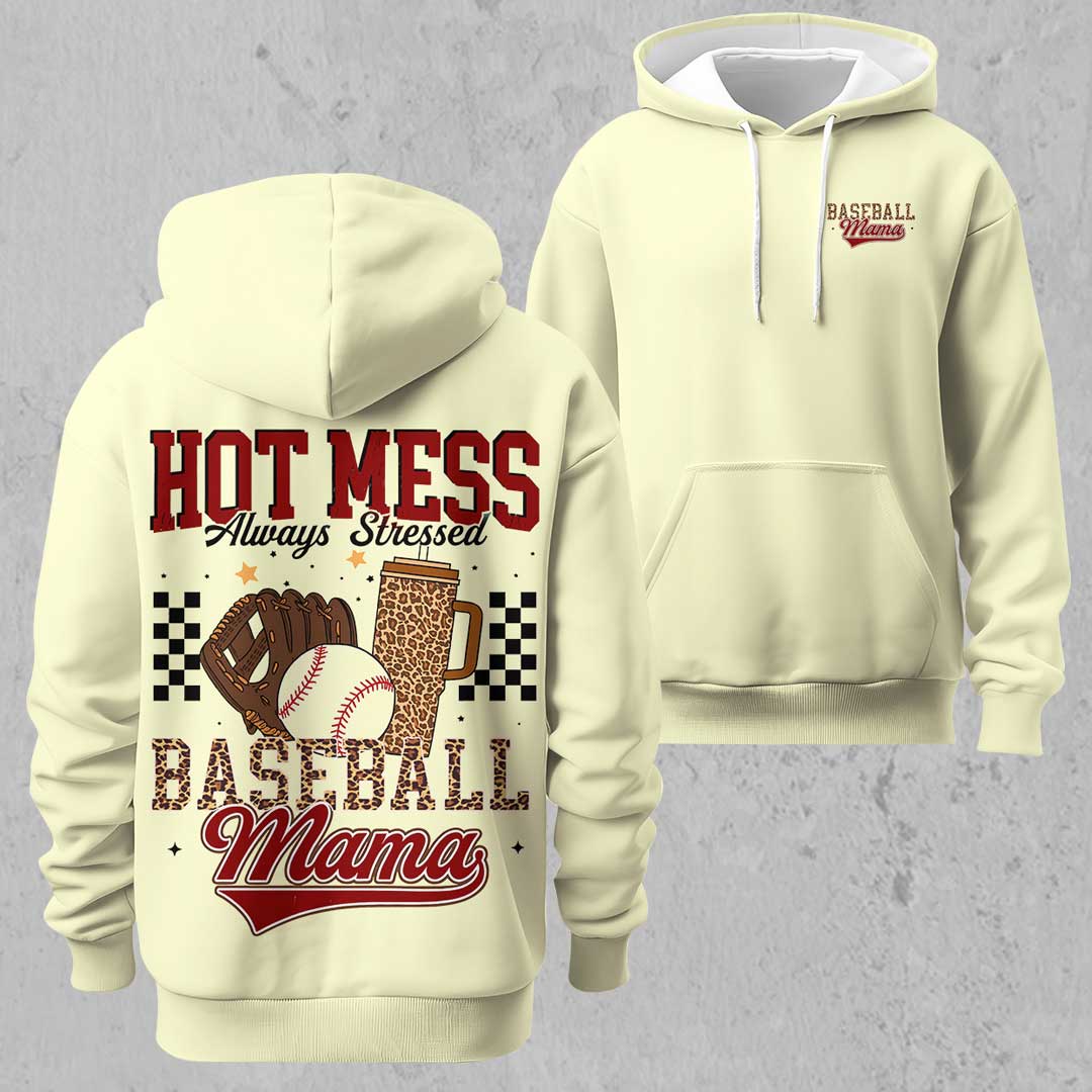 Hot Mess Always Stressed - All Over Print Baseball Hoodie