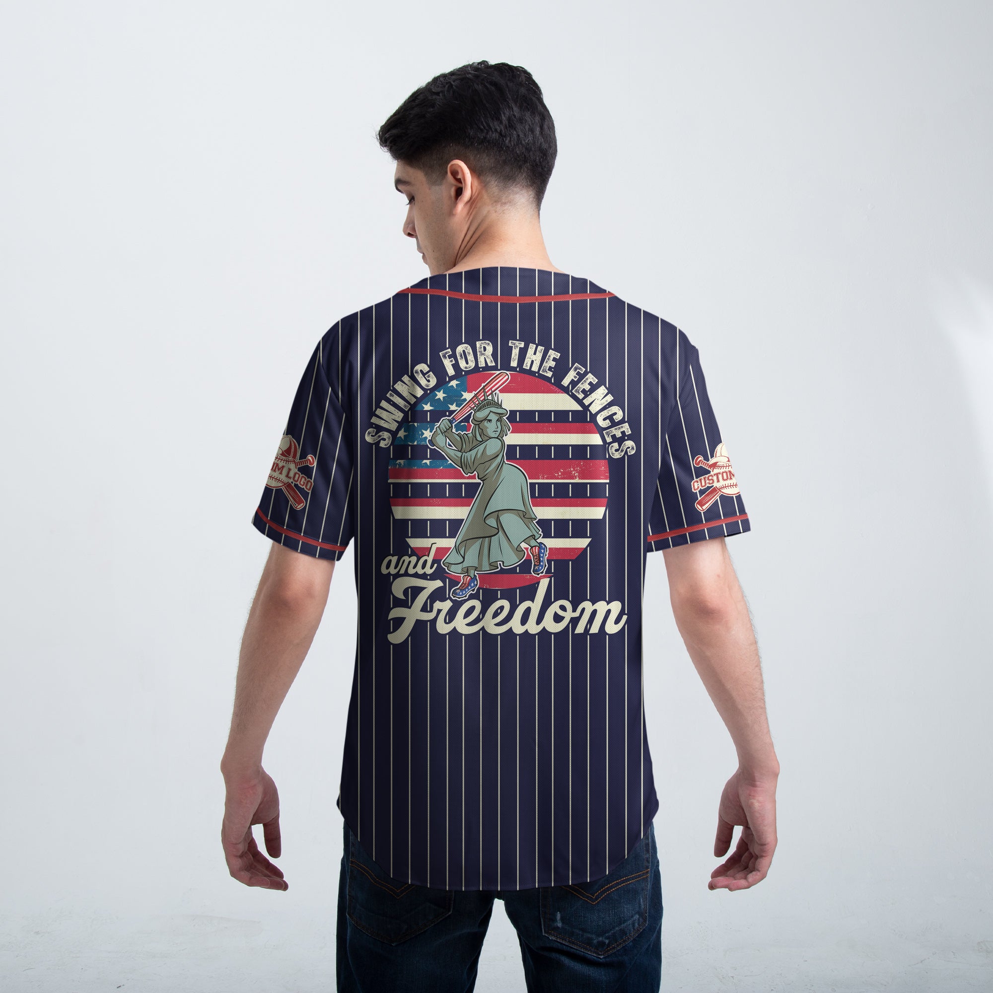 Custom 4th of July Baseball Jersey - Swing For The Fenced And Freedom