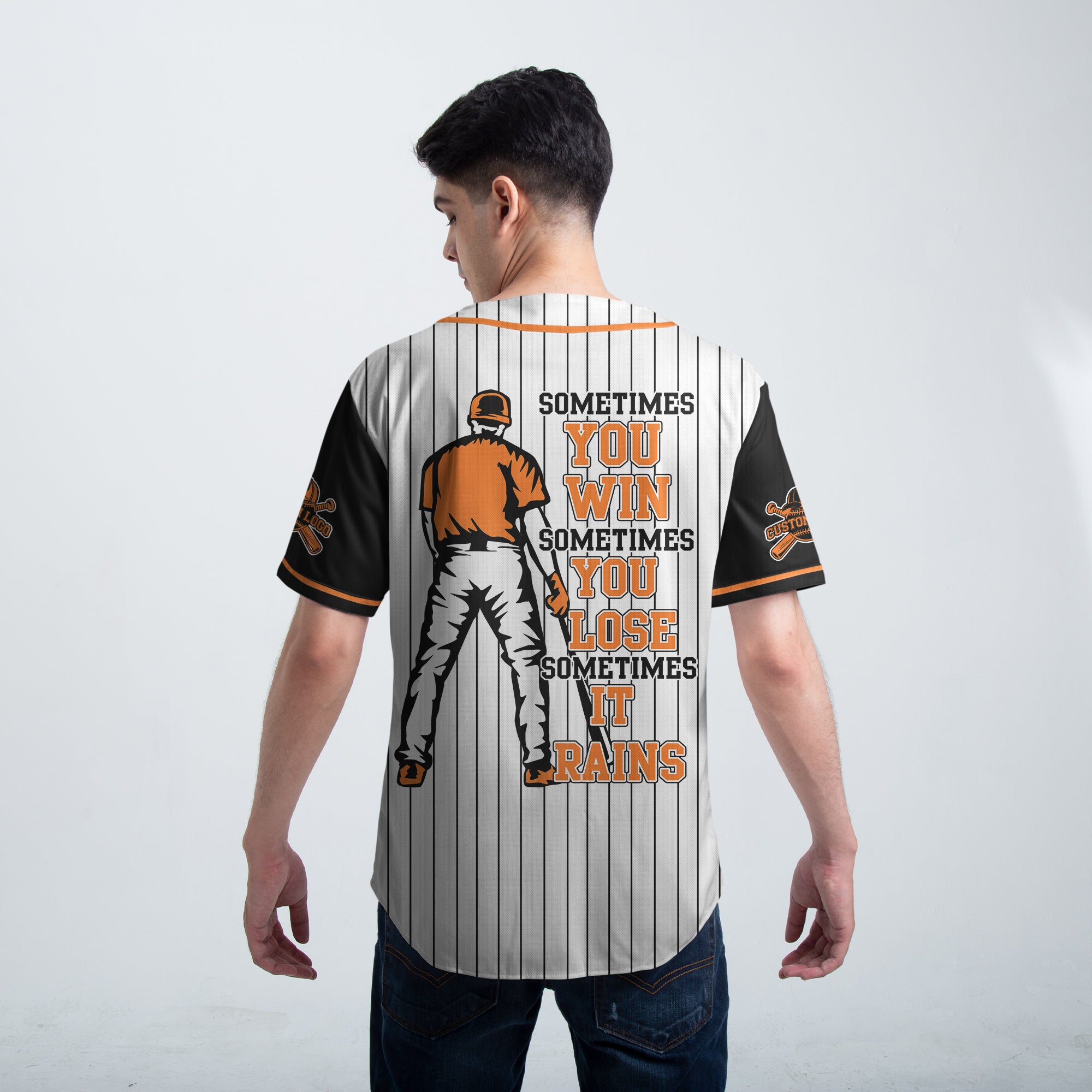 Custom White Black Raglan Baseball Jersey - You Can Win You Can Lose