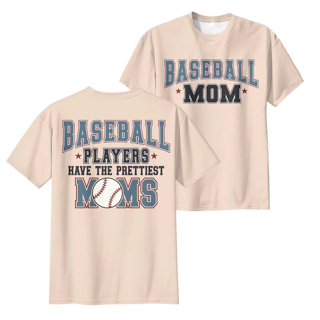 Baseball Players Have The Prettiest Moms - White and Sand Baseball T-Shirt