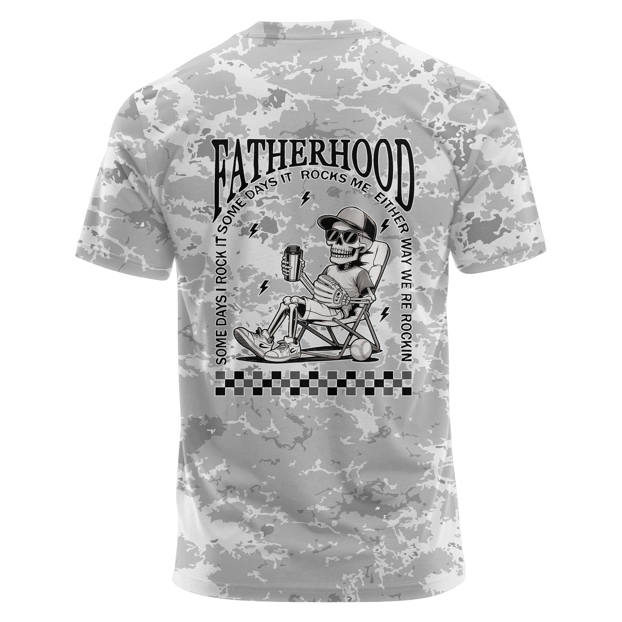 Fatherhood - Some Days I Rock It, Some Days It Rocks Me, Either Way We're Rockin All Over Print T-Shirt