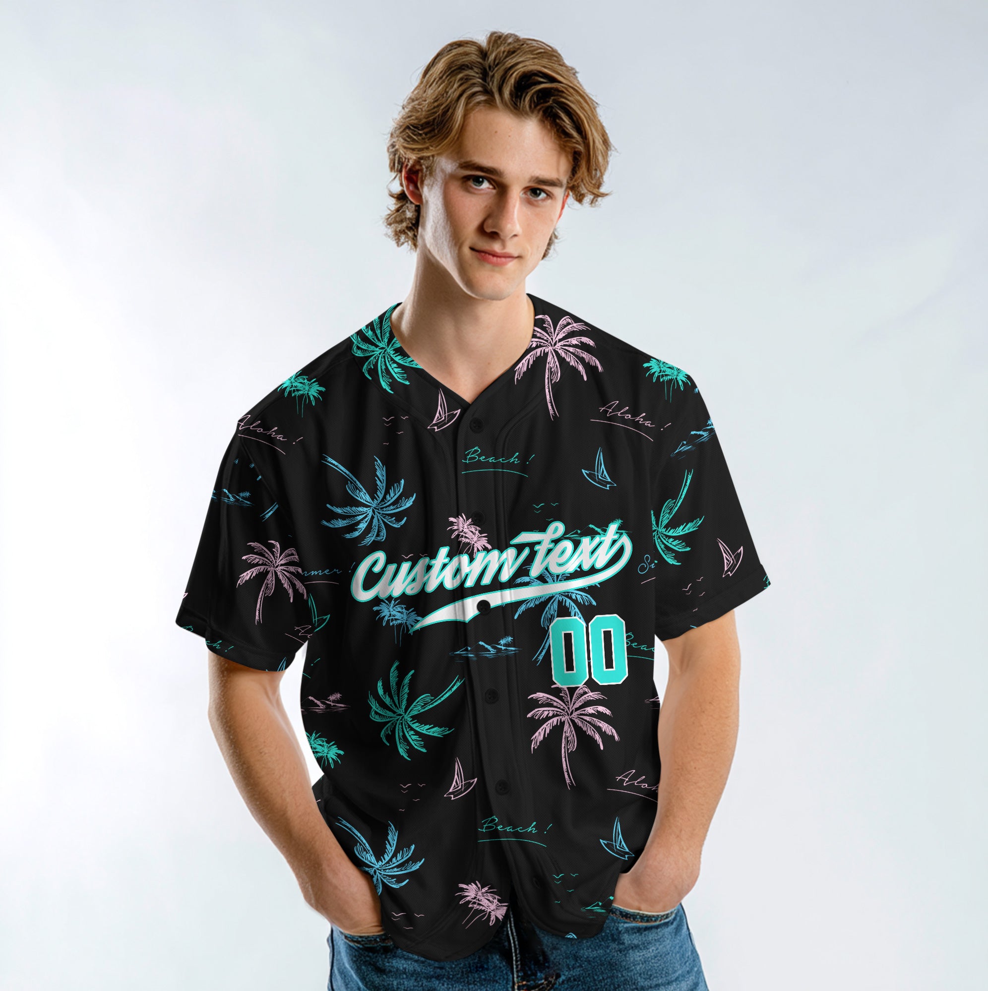 Custom Hawaii Neon Palm Tree Pattern Baseball Jersey