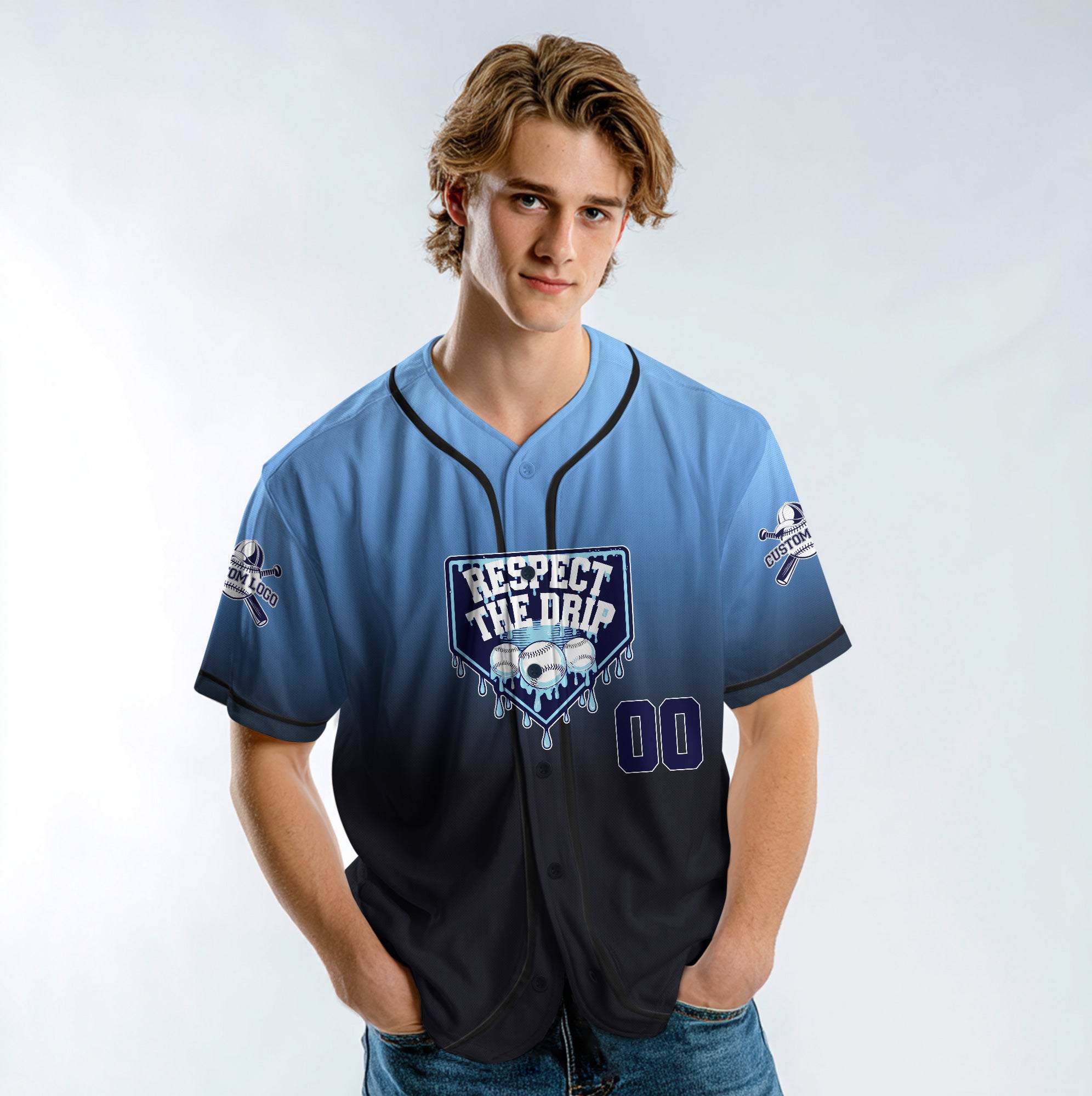 Respect The Drip - Custom Blue and Black Baseball Jersey