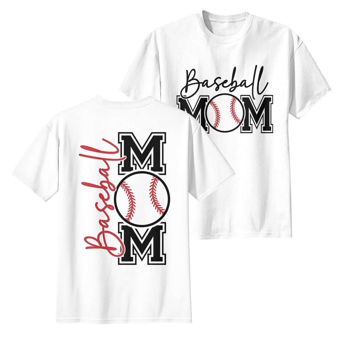 Baseball Mom - White and Black Baseball T-Shirt