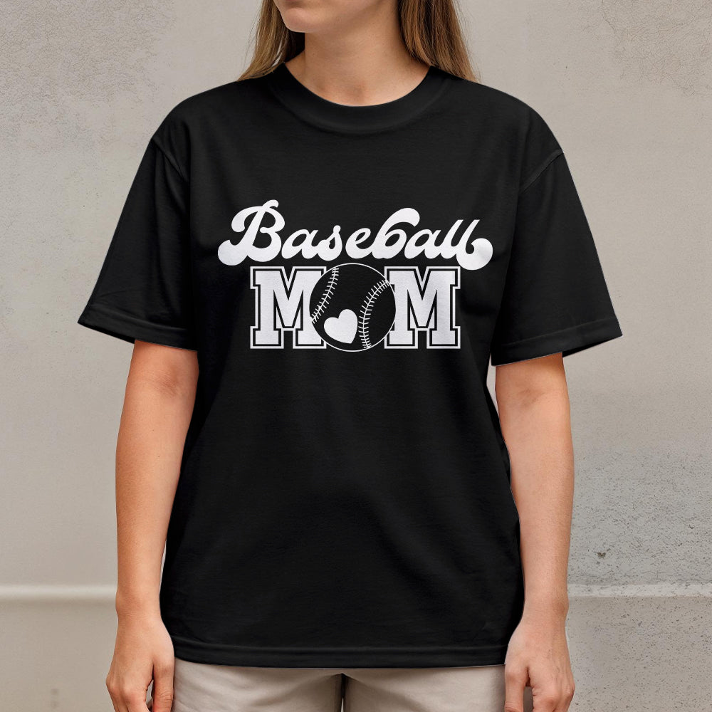 Baseball Mom With A Full Heart - White and Black Baseball T-Shirt