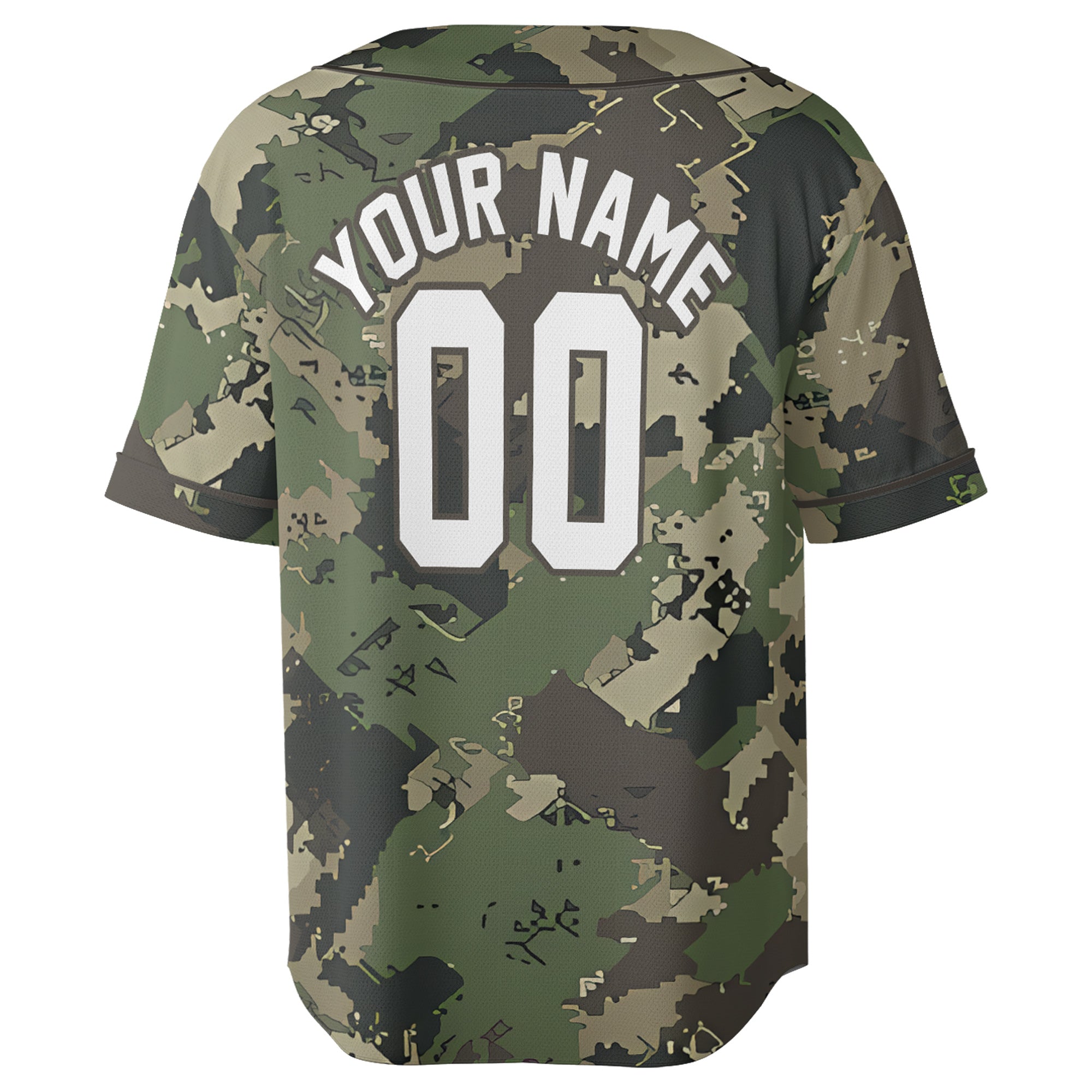 Custom Digital Camo Baseball Jersey in Forest Green and Earth Tones