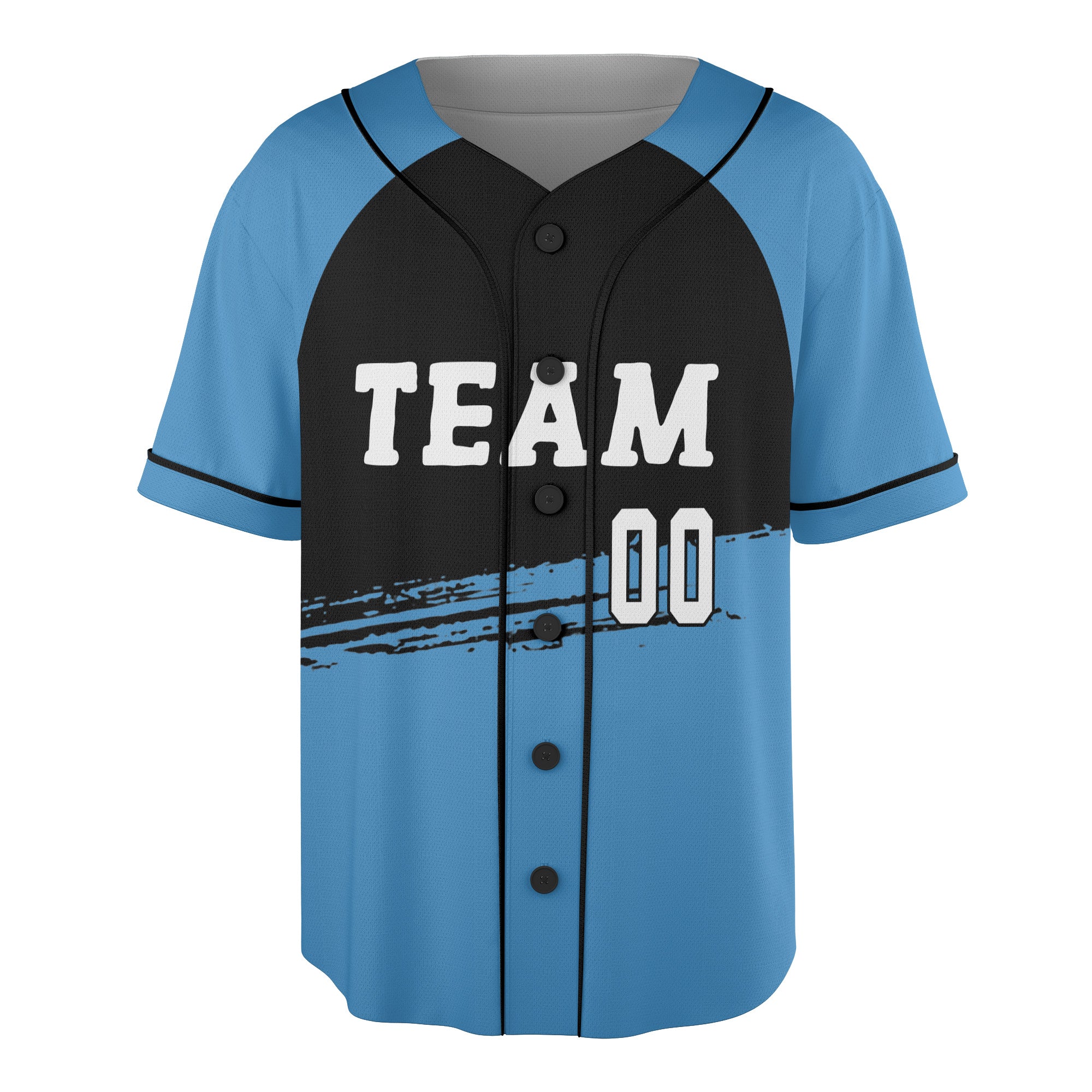 Custom Sky Blue and Black Brushstroke Baseball Jersey