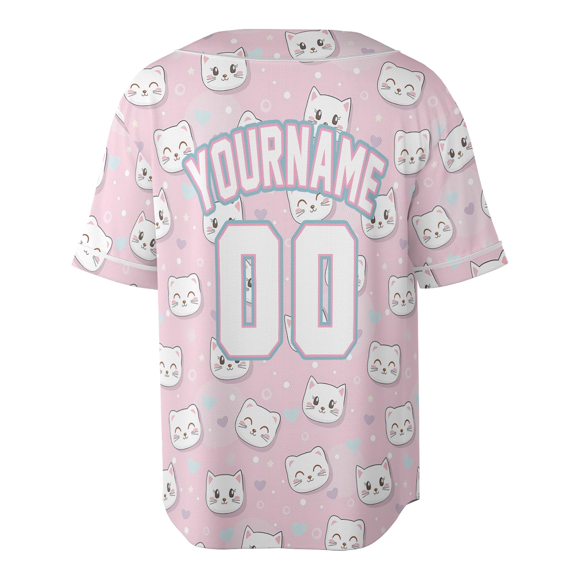 Custom Baseball Jersey – Pink Cat Pattern